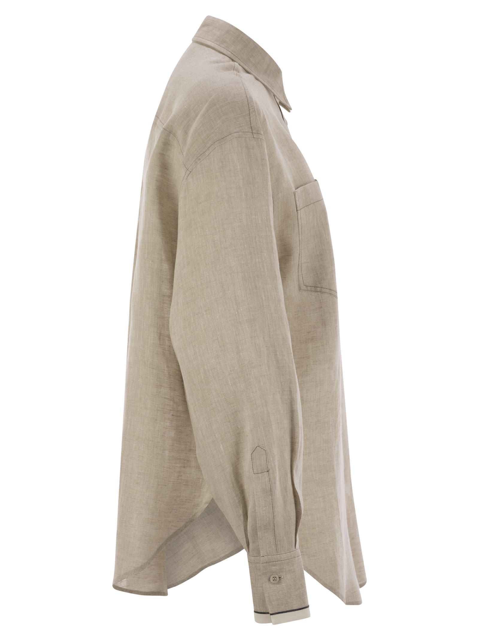 Brunello Cucinelli Women Linen Shirt With Shiny Cuffs