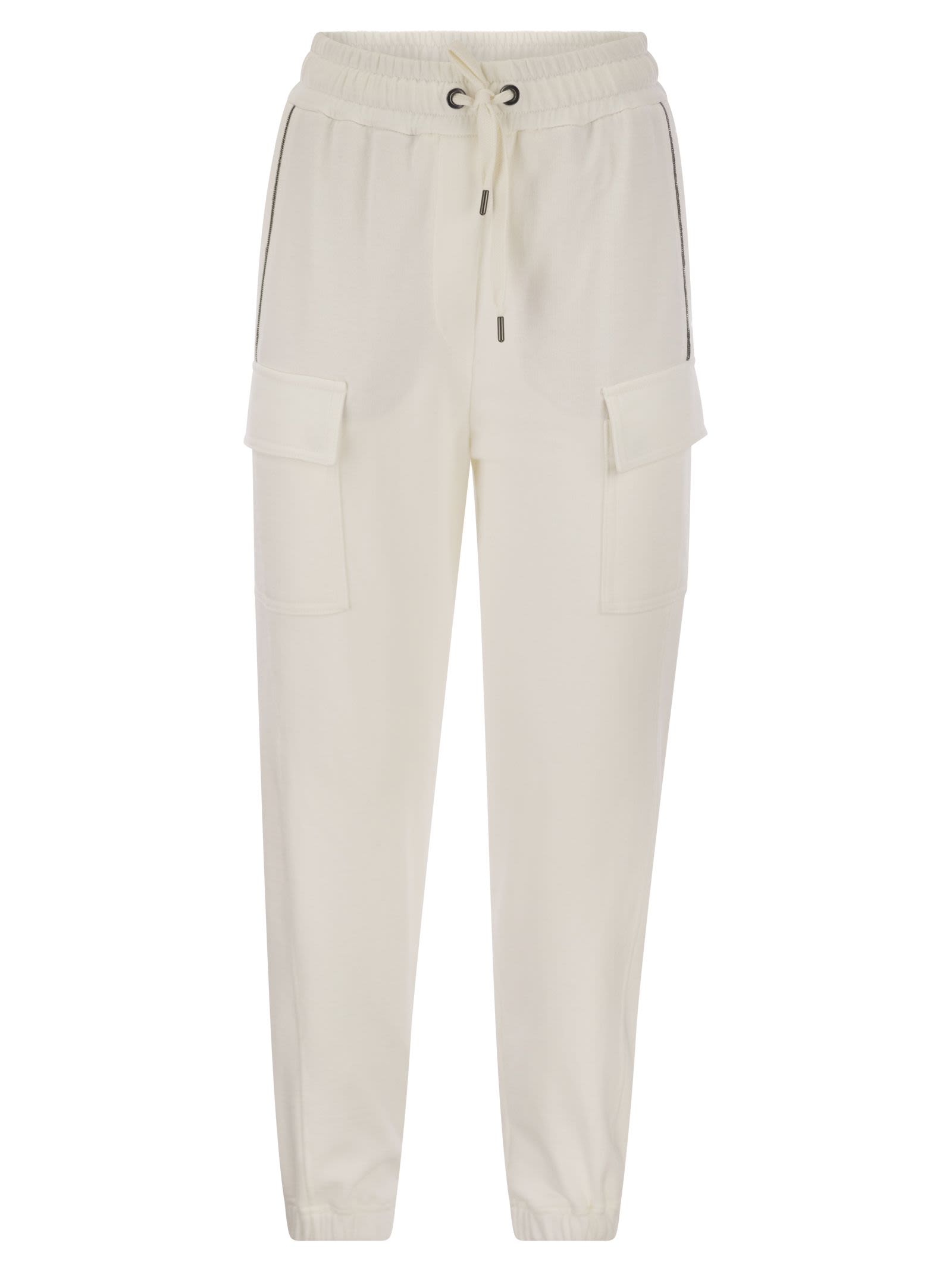 Brunello Cucinelli Women Smooth Cotton Fleece Cargo Pants With Monile