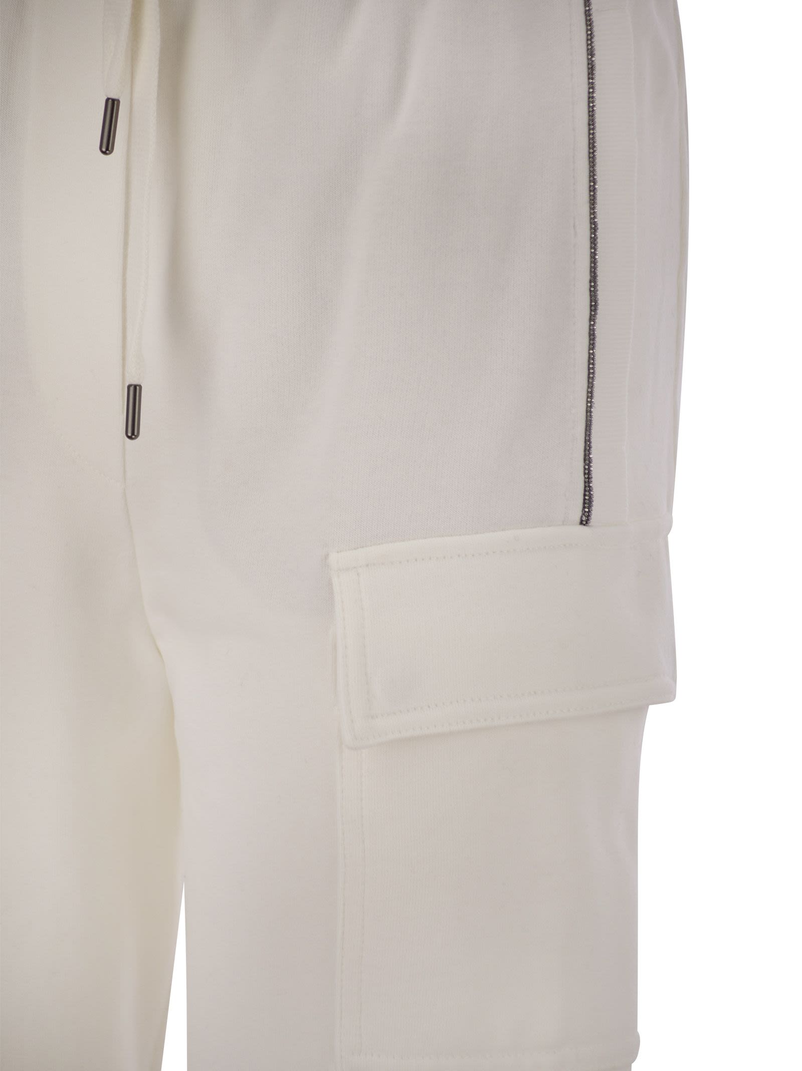 Brunello Cucinelli Women Smooth Cotton Fleece Cargo Pants With Monile