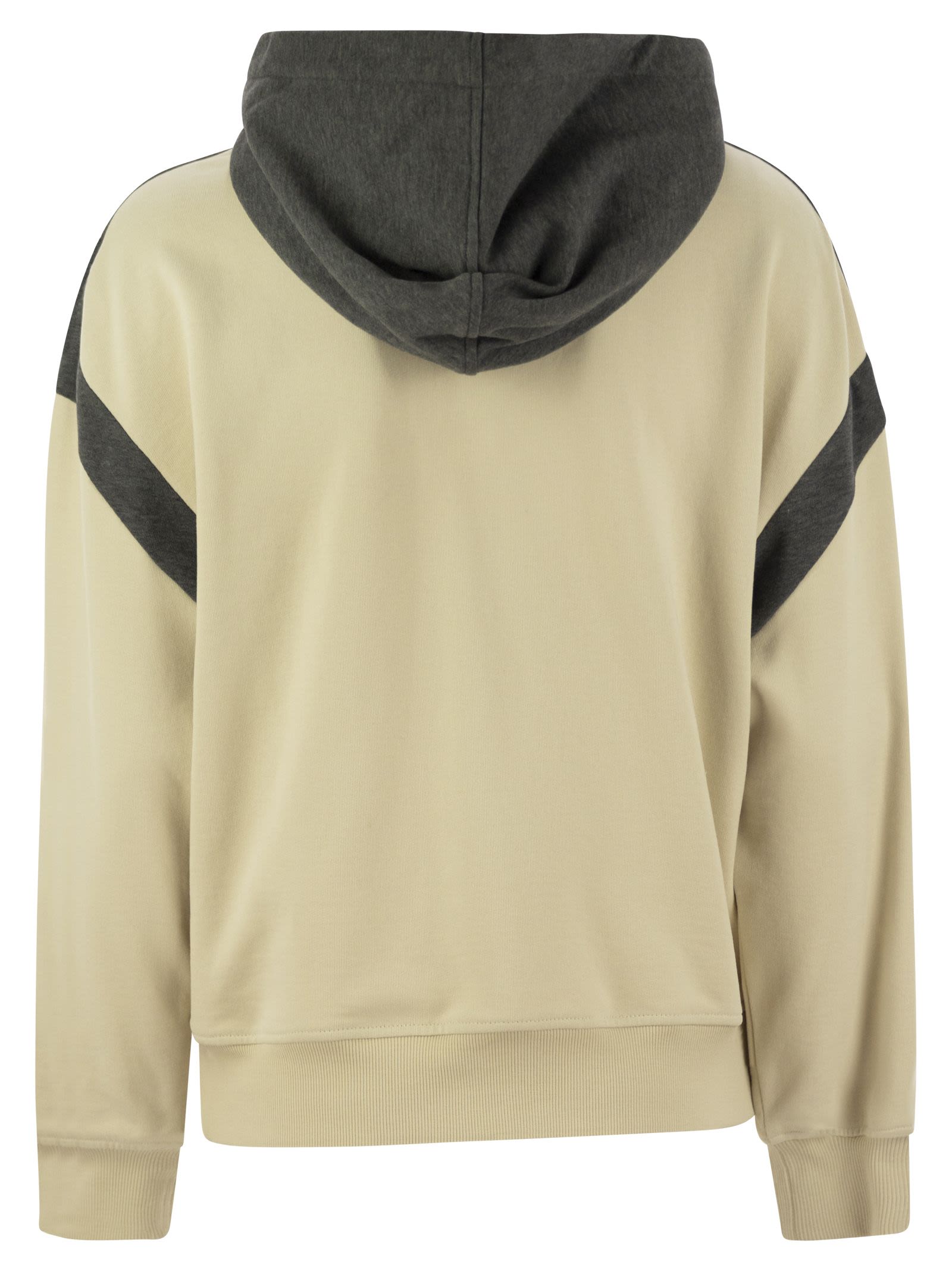 Brunello Cucinelli Women Smooth Cotton Fleece Topwear With Zip, Hood And Shiny Trim