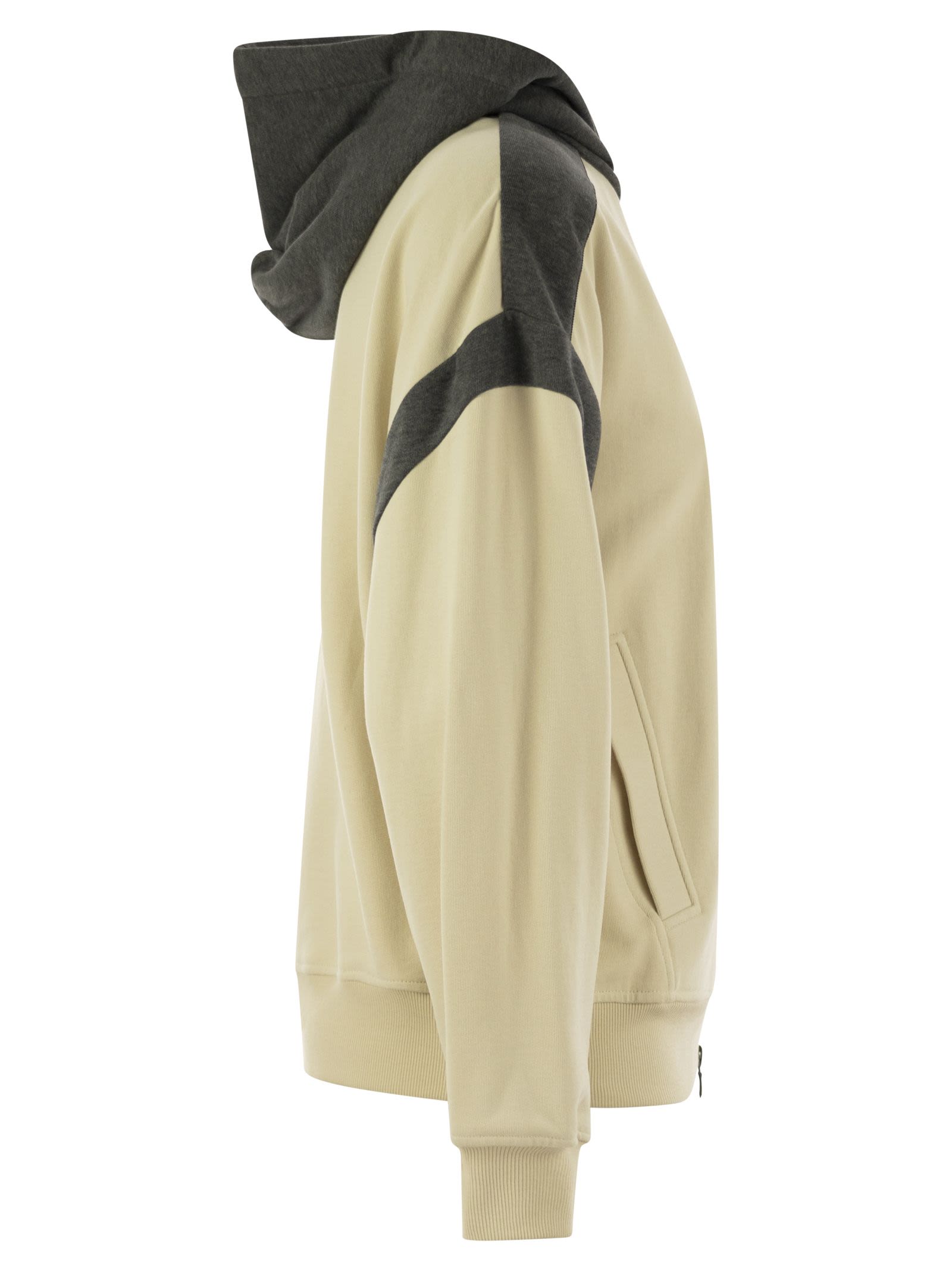 Brunello Cucinelli Women Smooth Cotton Fleece Topwear With Zip, Hood And Shiny Trim