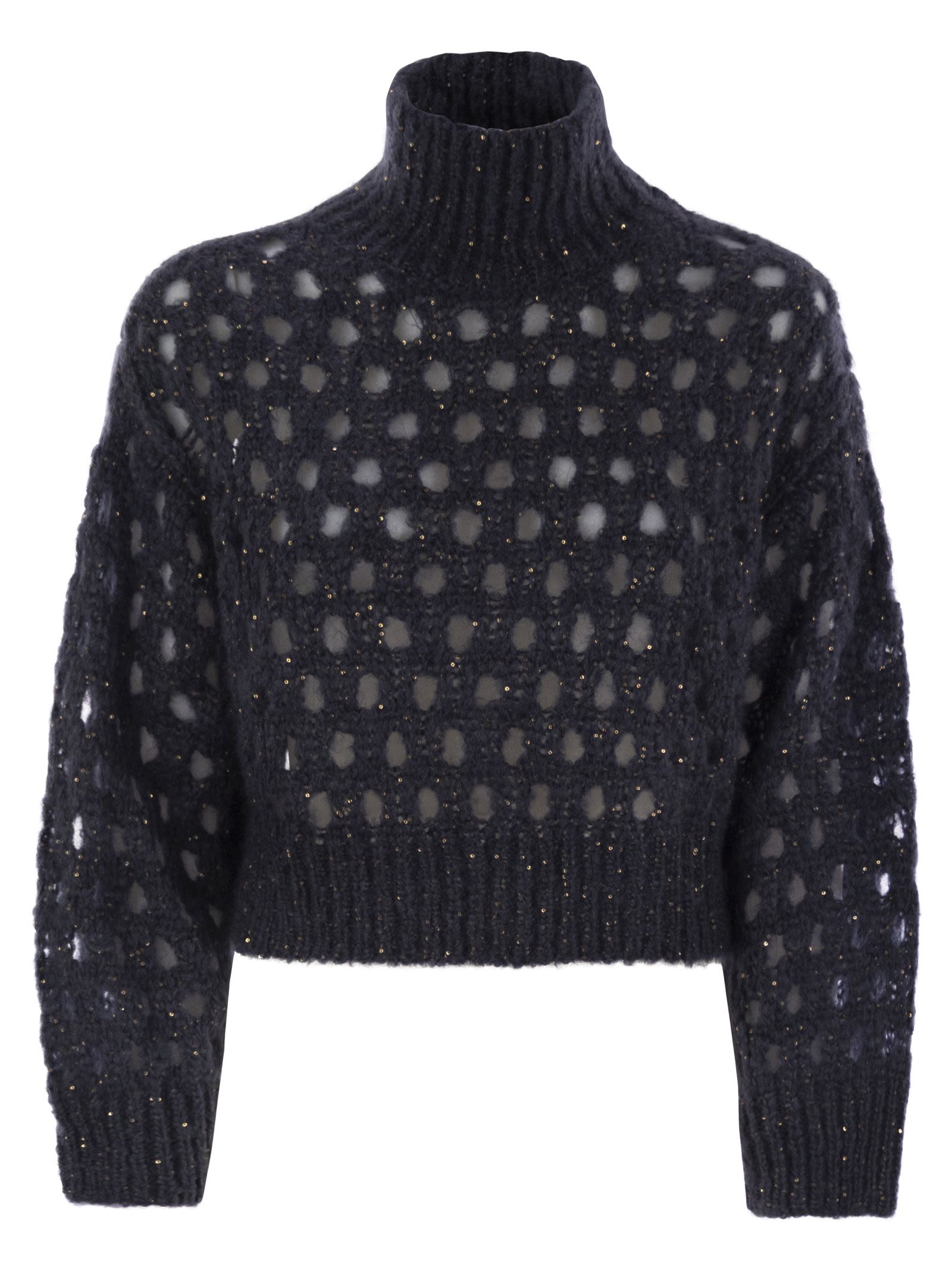 Brunello Cucinelli Women Dazzling Net Turtleneck Sweater Made Of Mohair And Wool Wispy