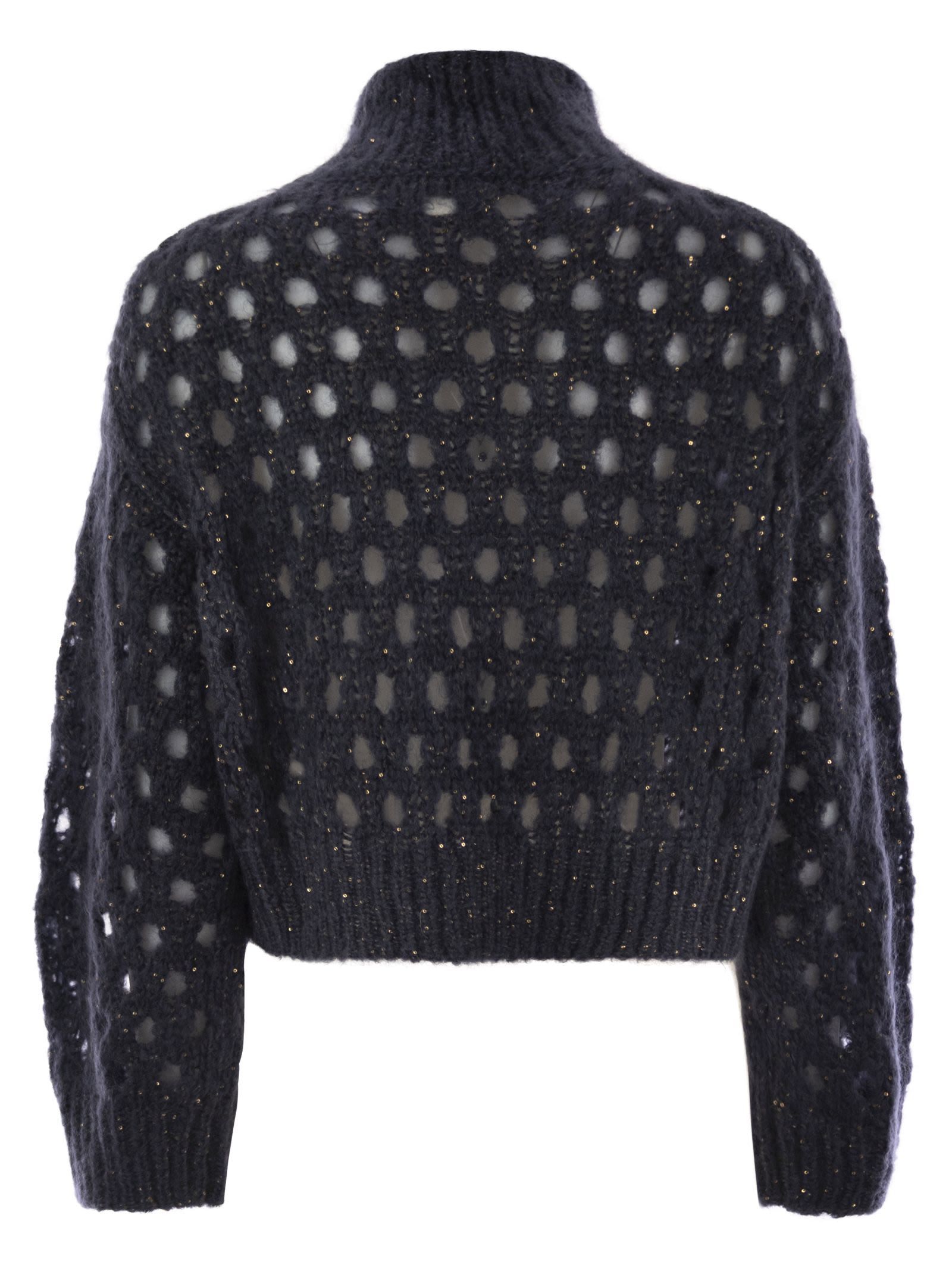 Brunello Cucinelli Women Dazzling Net Turtleneck Sweater Made Of Mohair And Wool Wispy