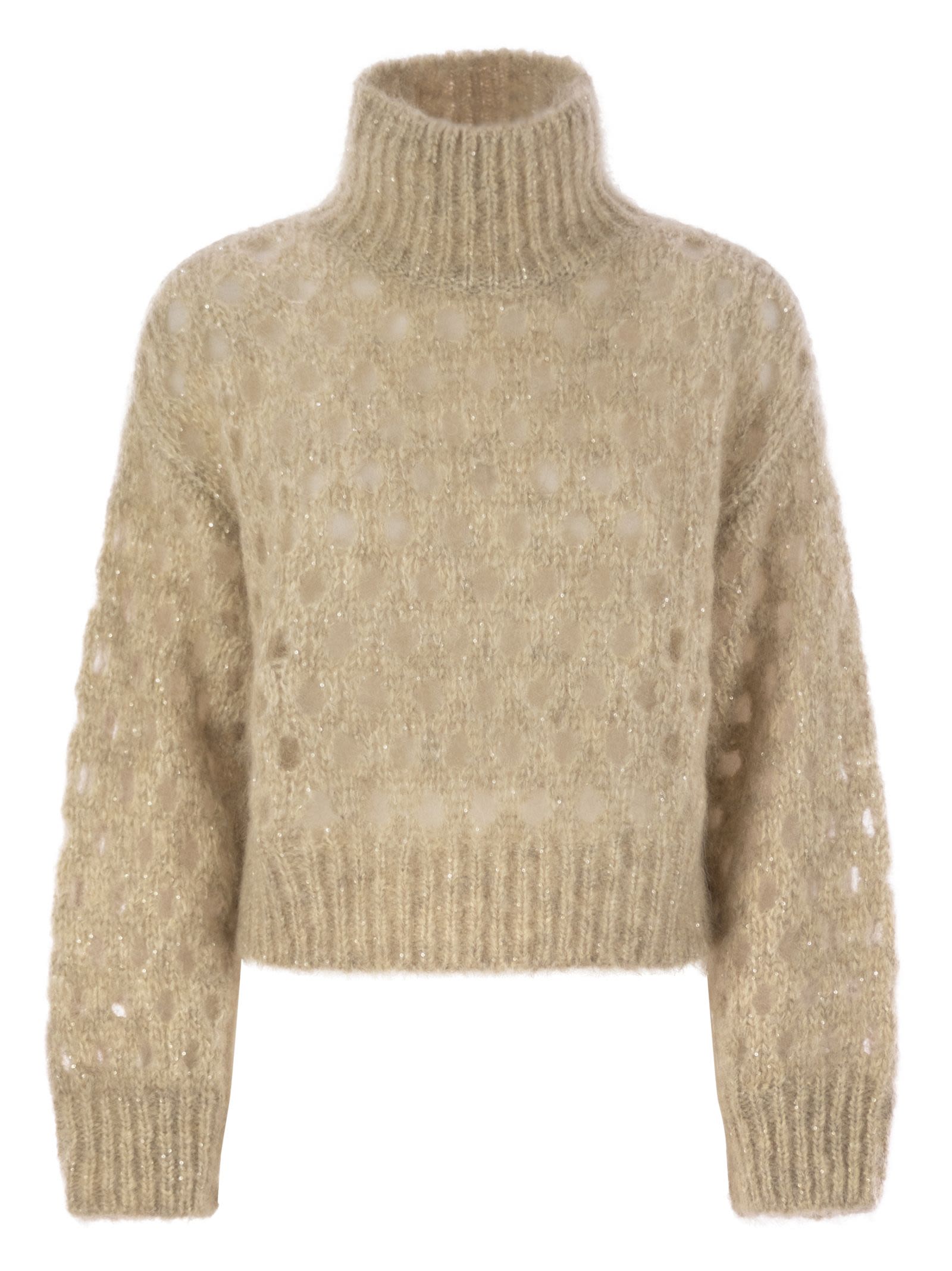 Brunello Cucinelli Women Dazzling Net Turtleneck Sweater Made Of Mohair And Wool Wispy