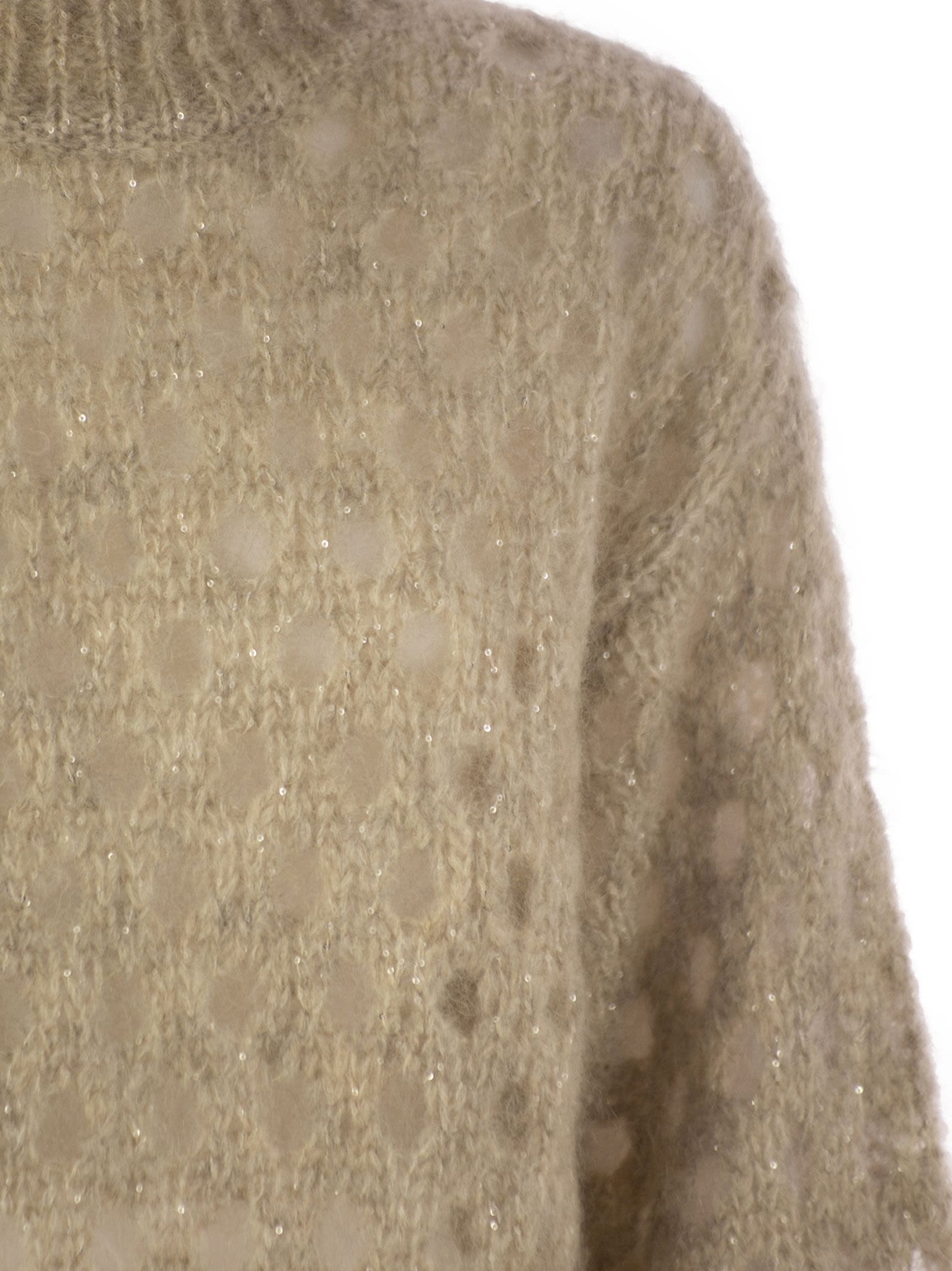 Brunello Cucinelli Women Dazzling Net Turtleneck Sweater Made Of Mohair And Wool Wispy