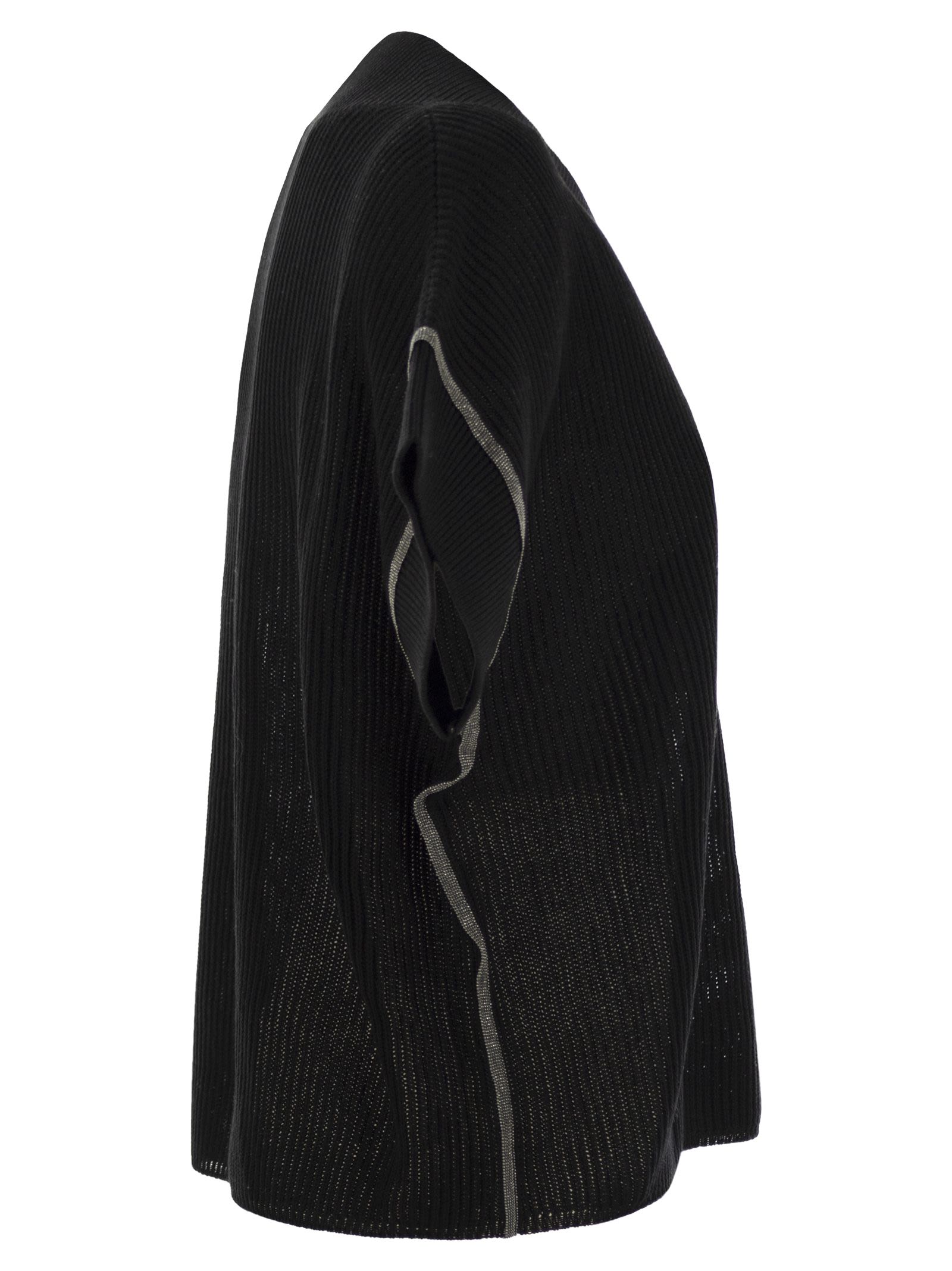 Brunello Cucinelli Women Cotton Rib Knit T-Shirt With Precious Trims