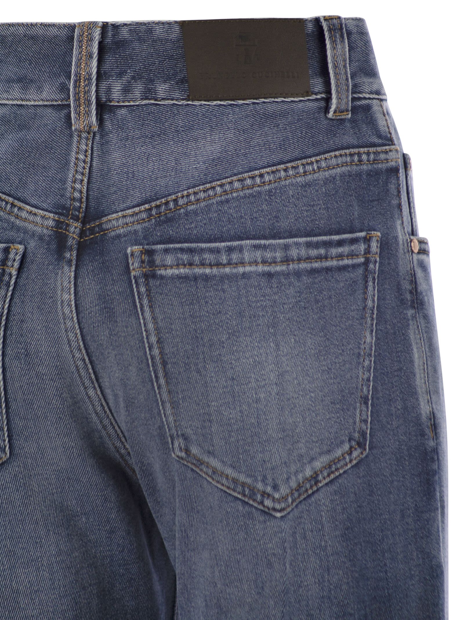 Brunello Cucinelli Women Contemporary Loose Trousers In Comfort Cotton Denim With Jewellery