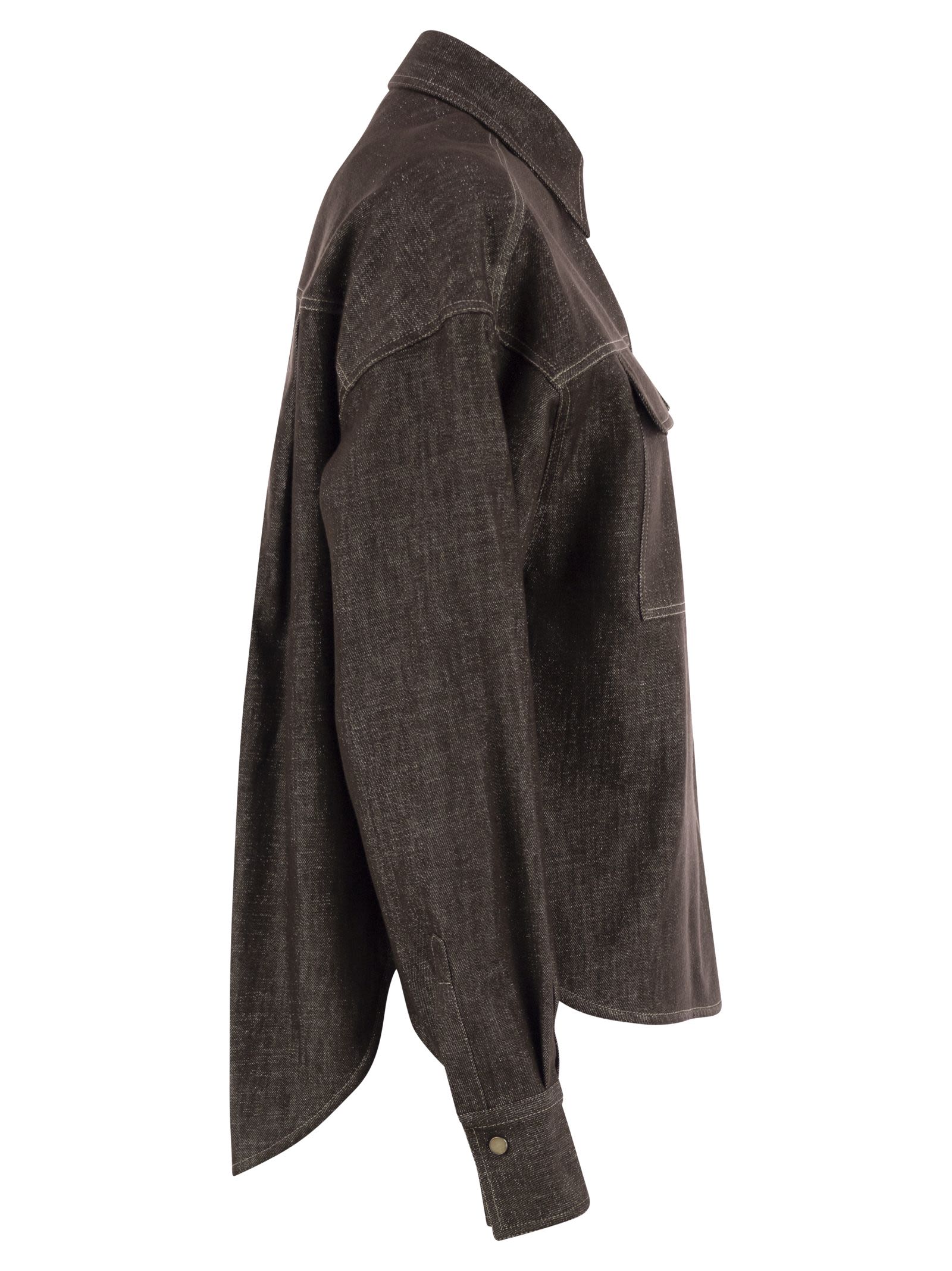 Brunello Cucinelli Women Sparkling No-Fade Denim Shirt With Shiny Flap Detail