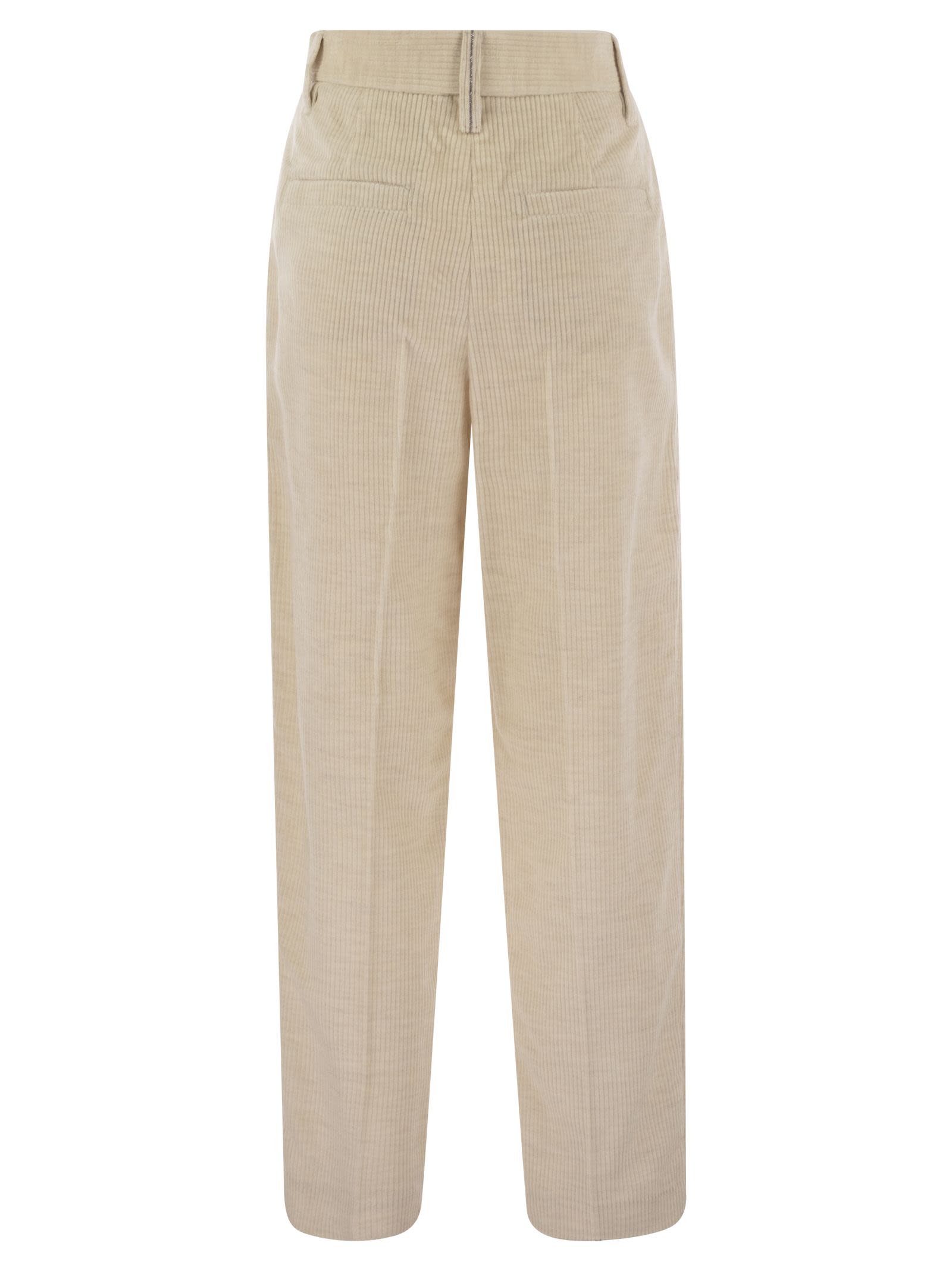 Brunello Cucinelli Women Striped Canvas Trousers In Viscose And Comfort Cotton With Necklace