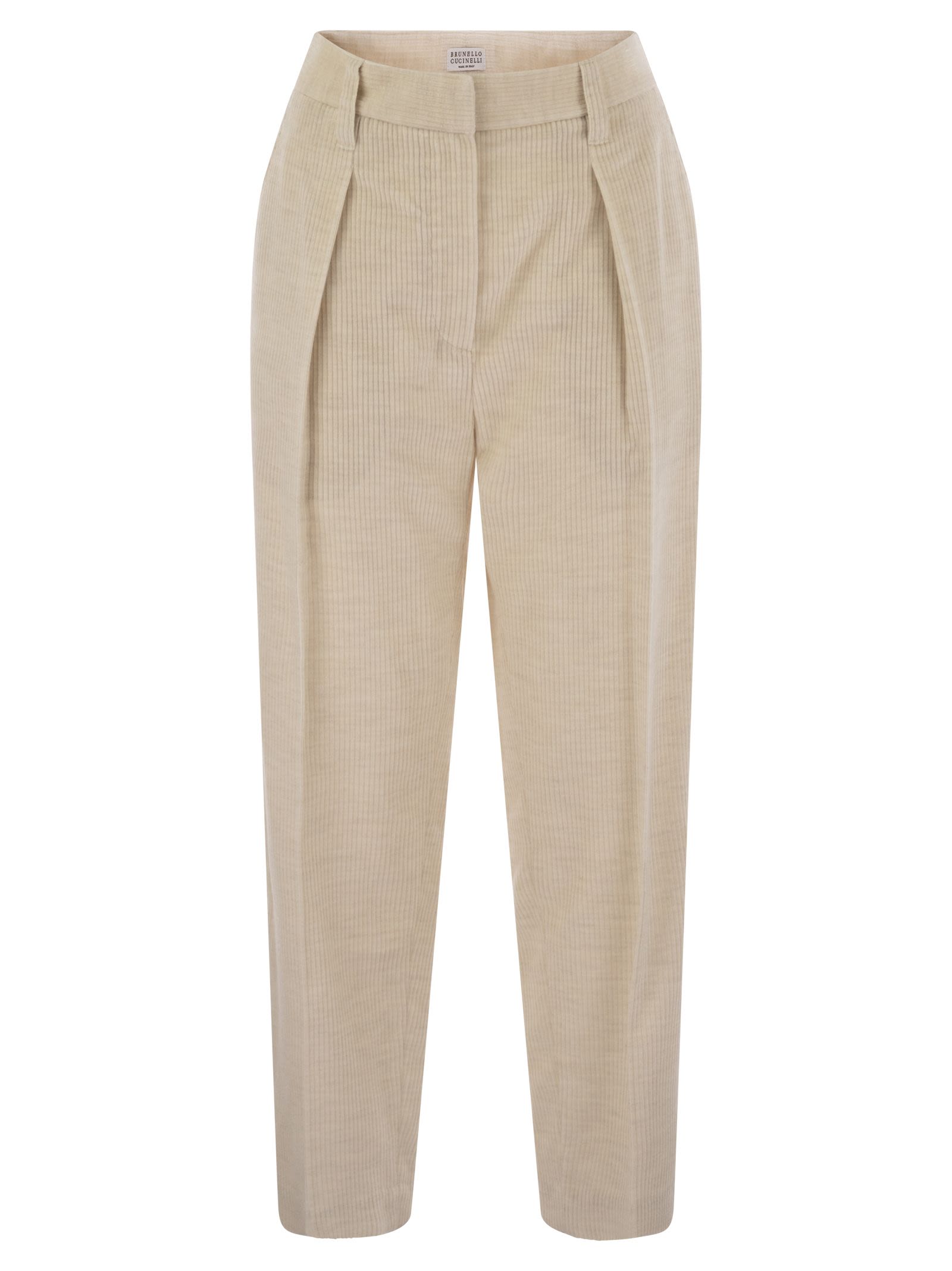 Brunello Cucinelli Women Striped Canvas Trousers In Viscose And Comfort Cotton With Necklace