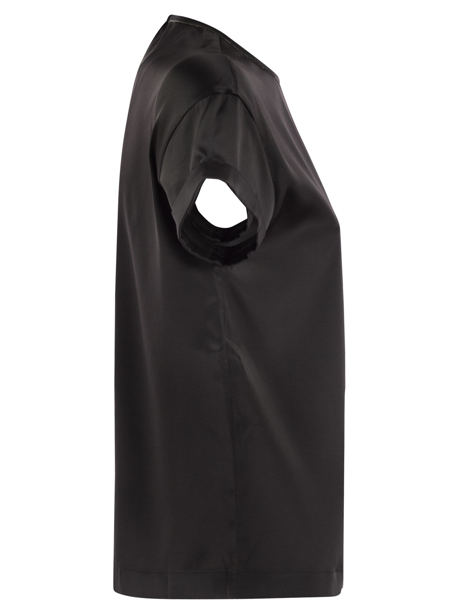 Brunello Cucinelli Women Stretch Silk Satin T-Shirt With Necklace