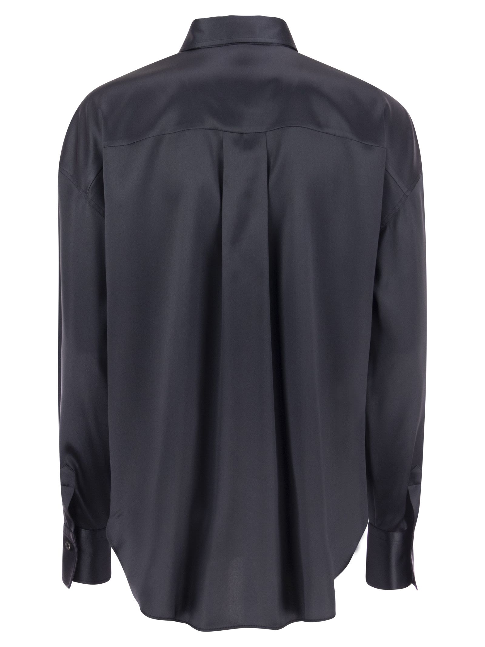 Brunello Cucinelli Women Stretch Silk Satin Shirt With Shiny Pockets