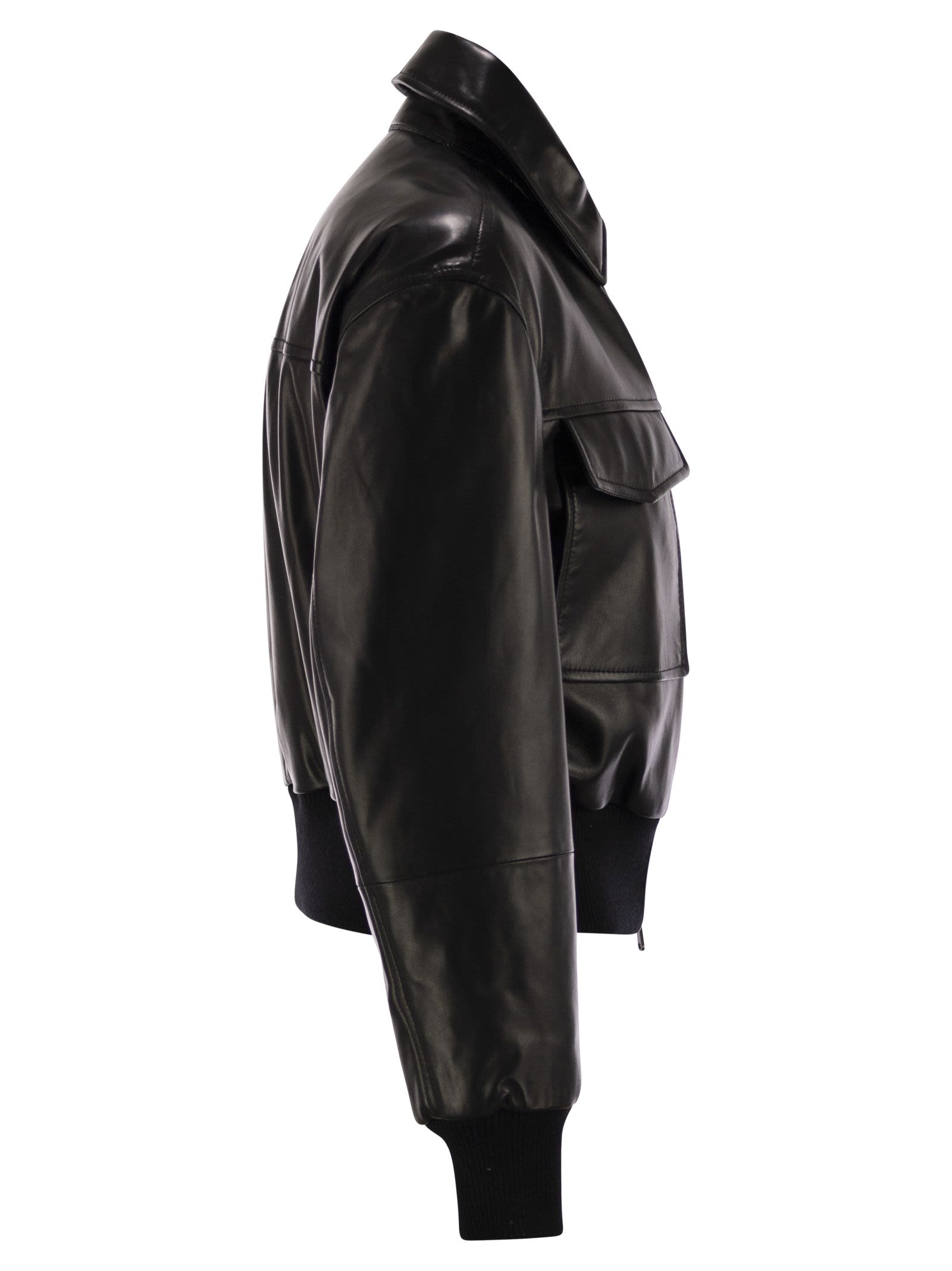 Brunello Cucinelli Women Leather Bomber Jacket With Jewellery