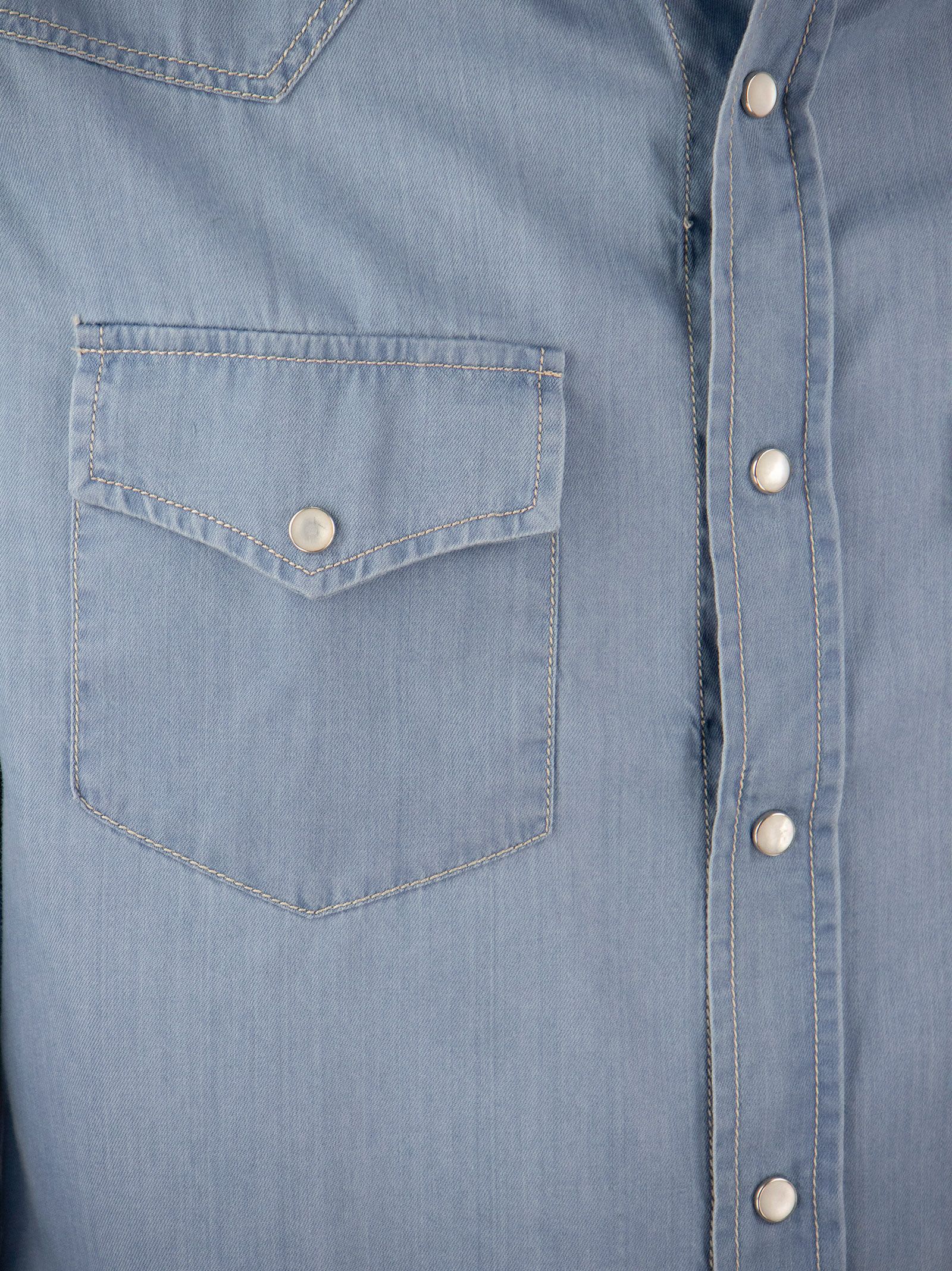 Brunello Cucinelli Men Lightweight Denim Leisure Fit Shirt With Press Studs, Epaulettes And Pockets