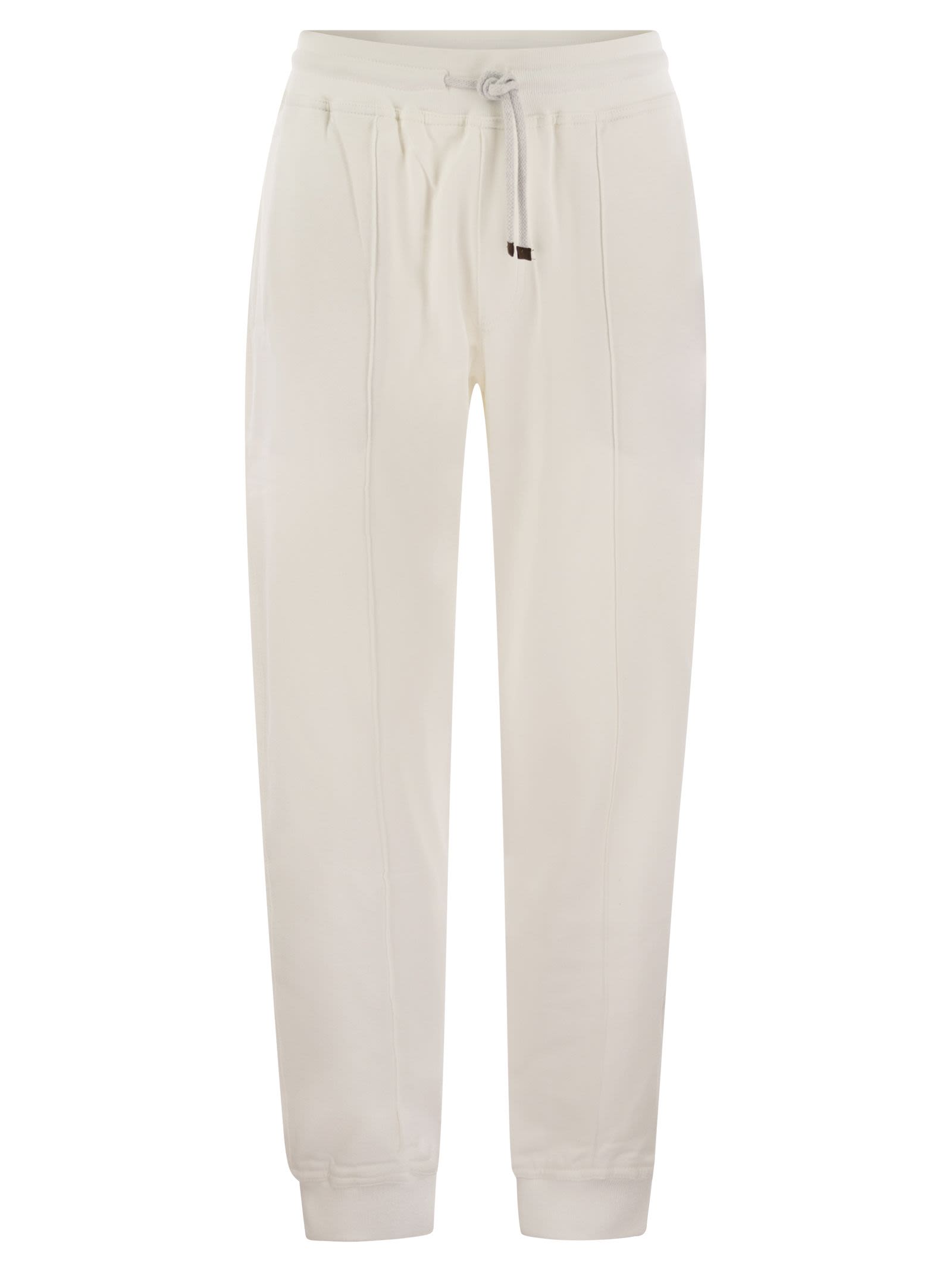 Brunello Cucinelli Men Cotton Fleece Trousers With Crête And Elasticated Hem