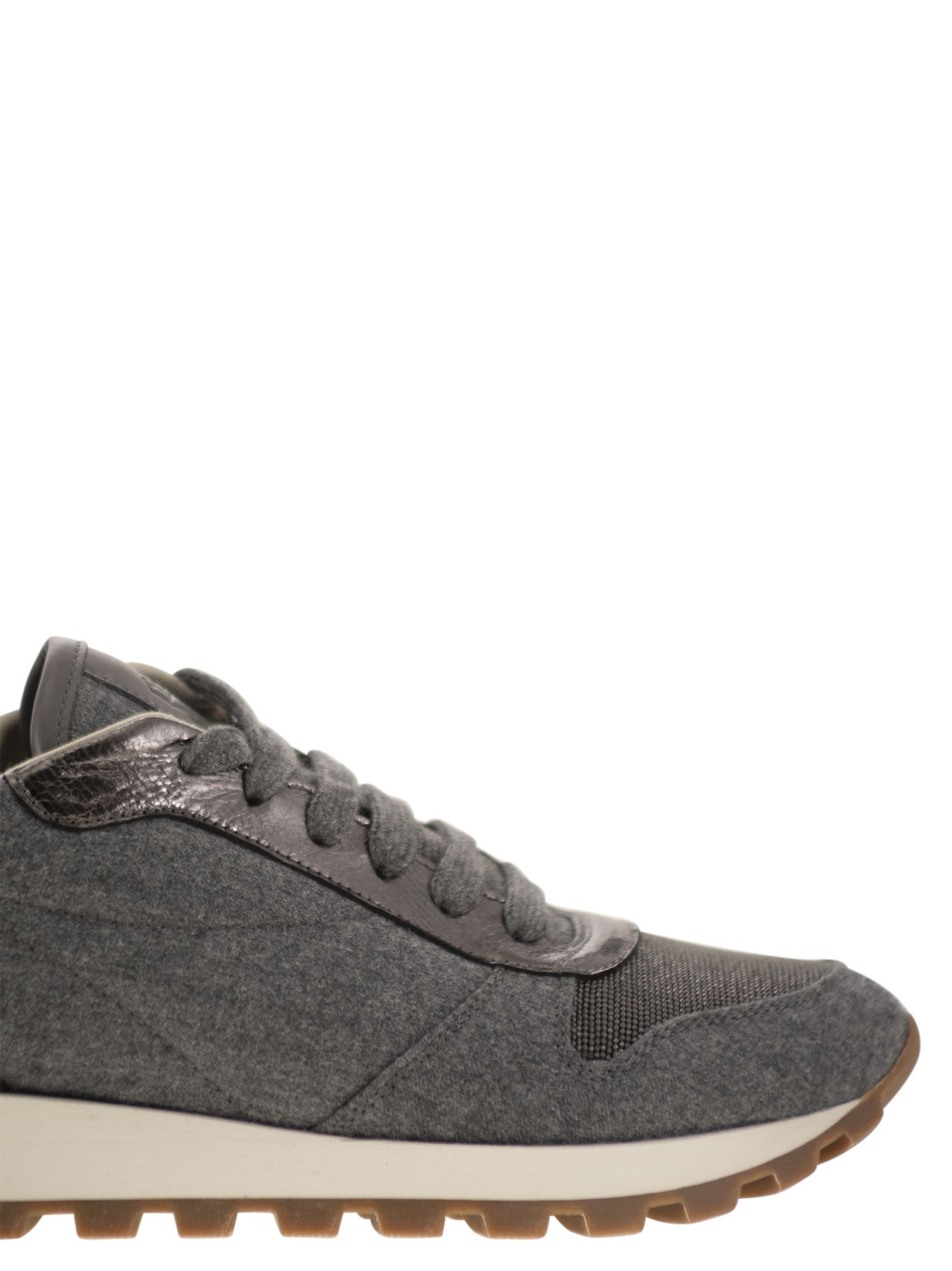 Brunello Cucinelli Women Runners In Virgin Wool Flannel And Lamé Calfskin With Precious Toe