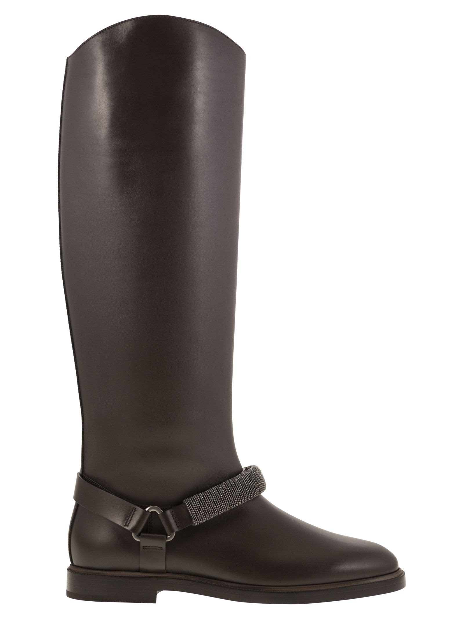 Brunello Cucinelli Women Mat Calf Boots With Precious Ribbed Strap