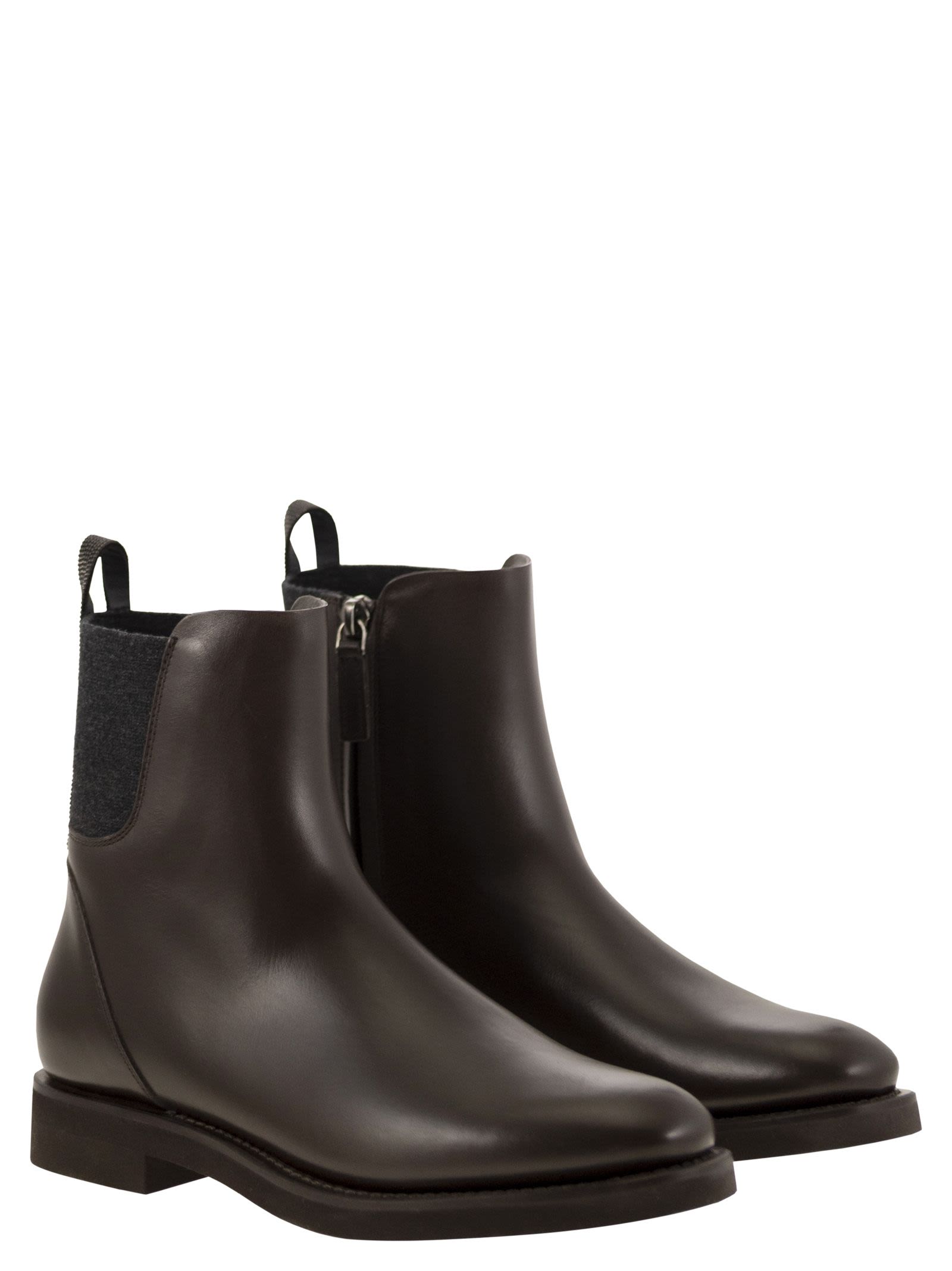 Brunello Cucinelli Women Chelsea Boot In Matt Calfskin With Shiny Detail