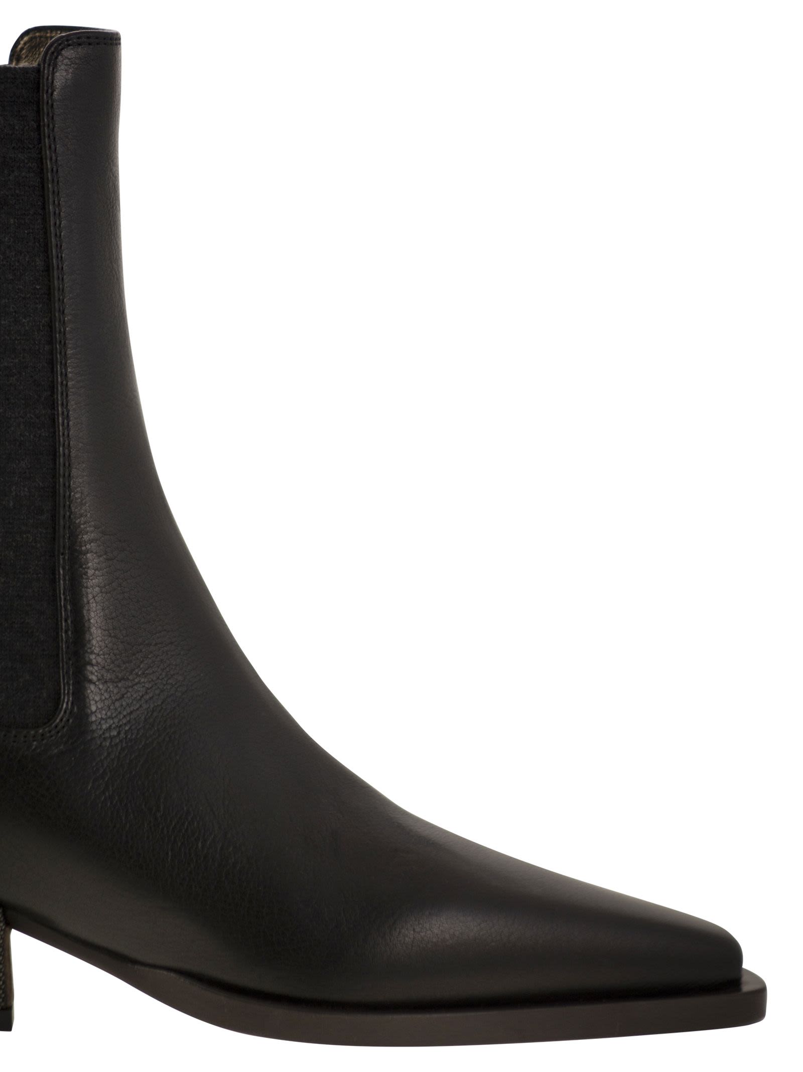 Brunello Cucinelli Women Classic Leather Chelsea Boot With Precious Block Heels