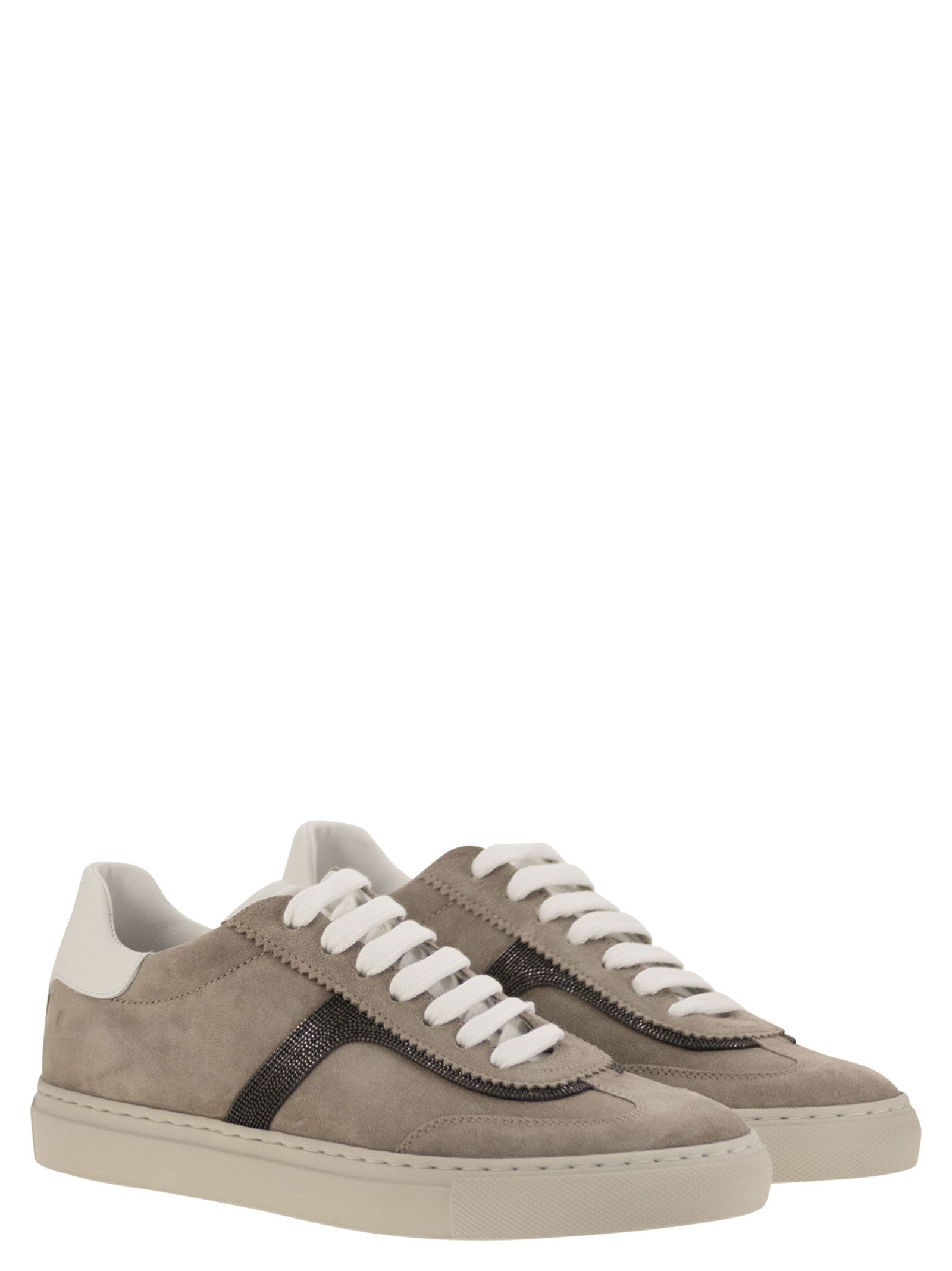 Brunello Cucinelli Women Suede Trainers With Precious Detailing