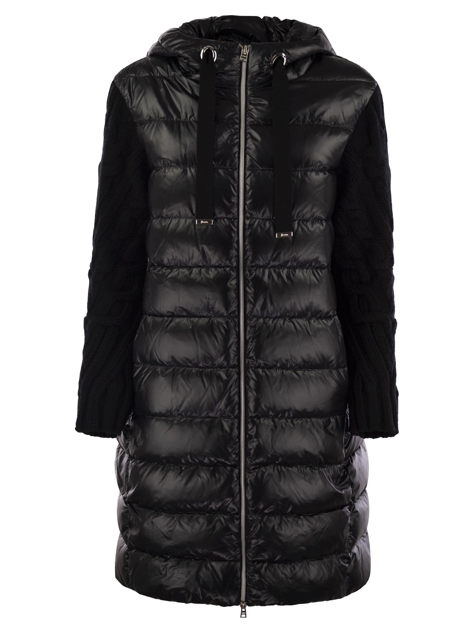 Herno Women Long Down Jacket With Wool Sleeves