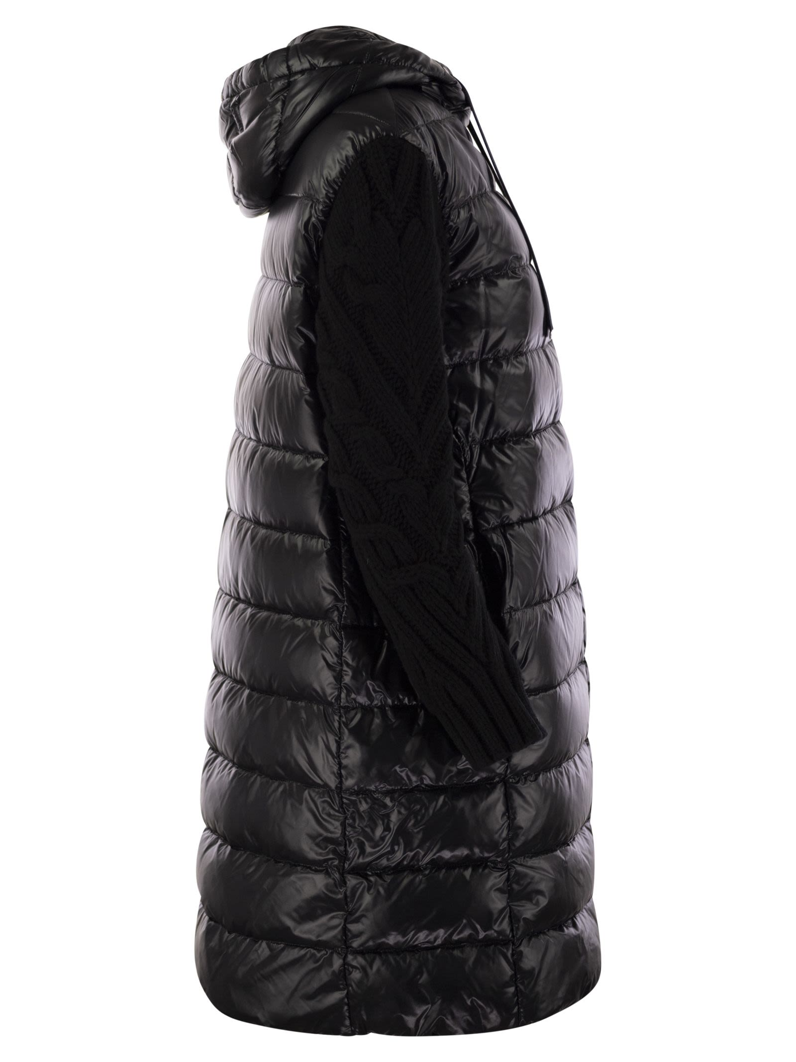 Herno Women Long Down Jacket With Wool Sleeves