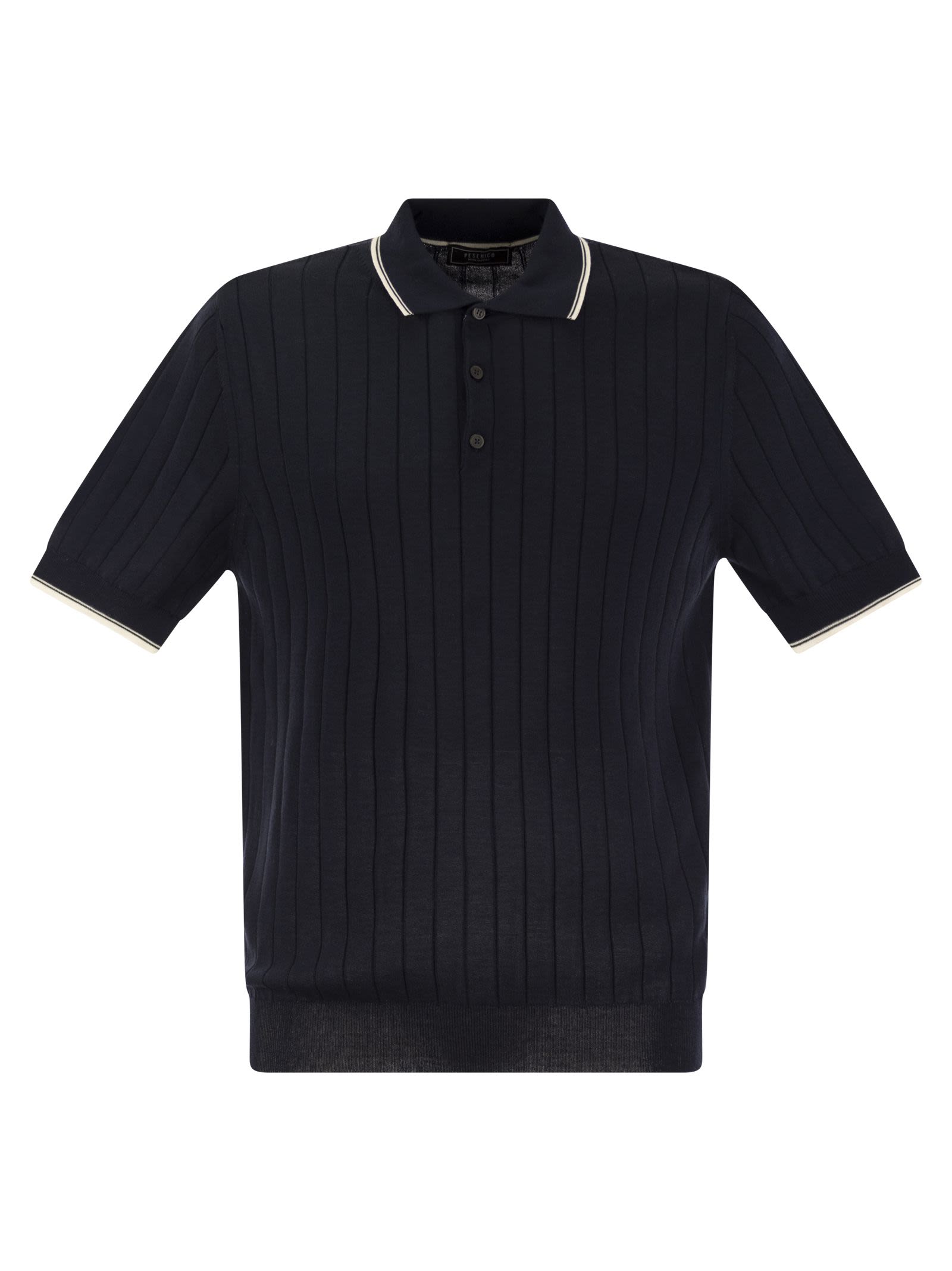 Peserico Men Polo Shirt In Pure Cotton Crepe Yarn With Flat Rib
