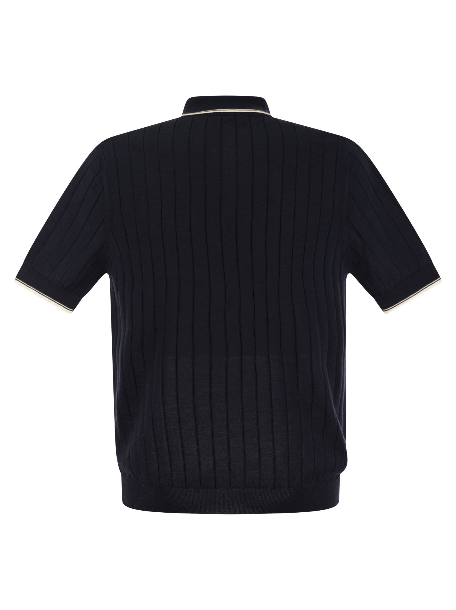 Peserico Men Polo Shirt In Pure Cotton Crepe Yarn With Flat Rib
