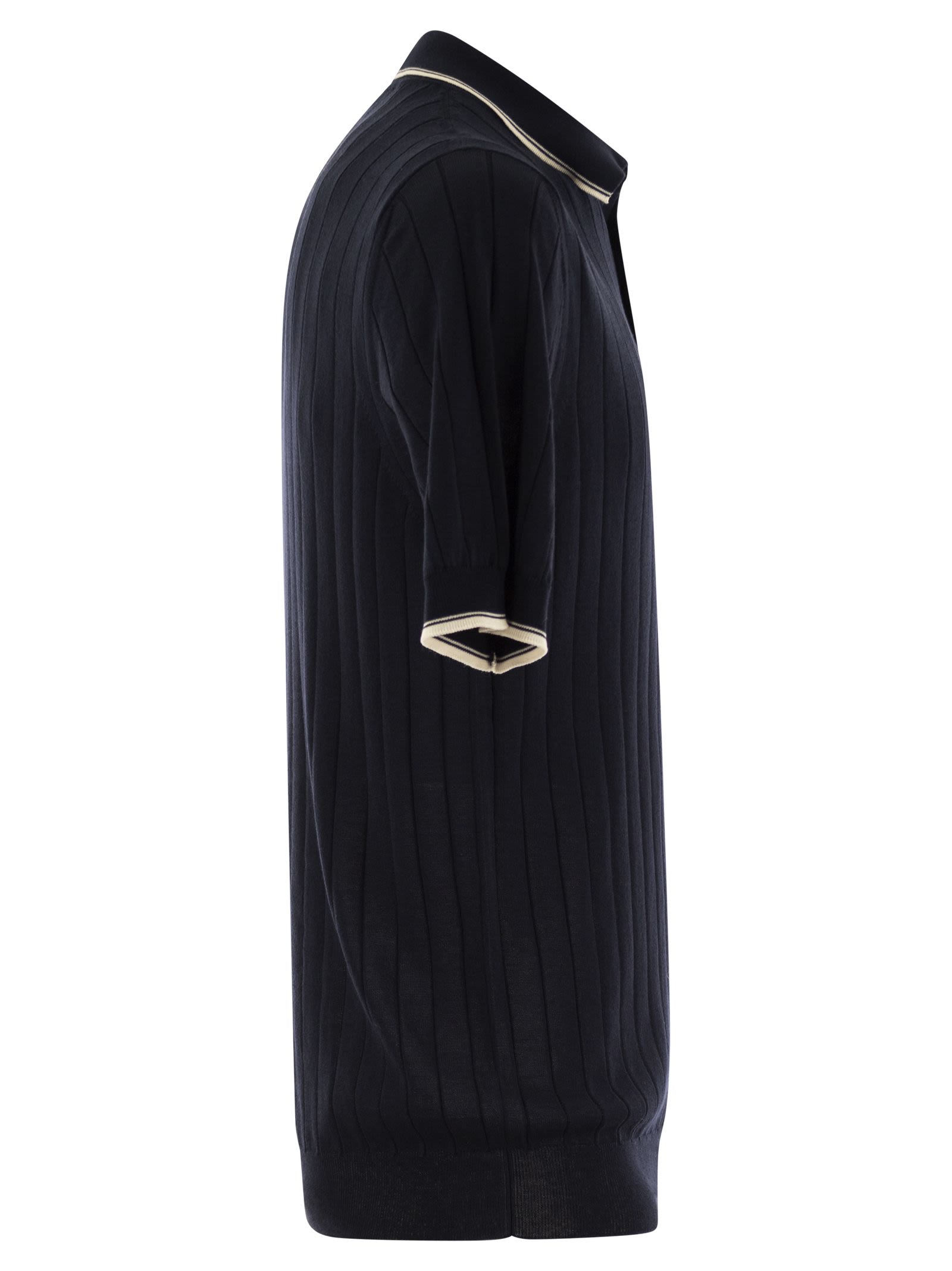 Peserico Men Polo Shirt In Pure Cotton Crepe Yarn With Flat Rib