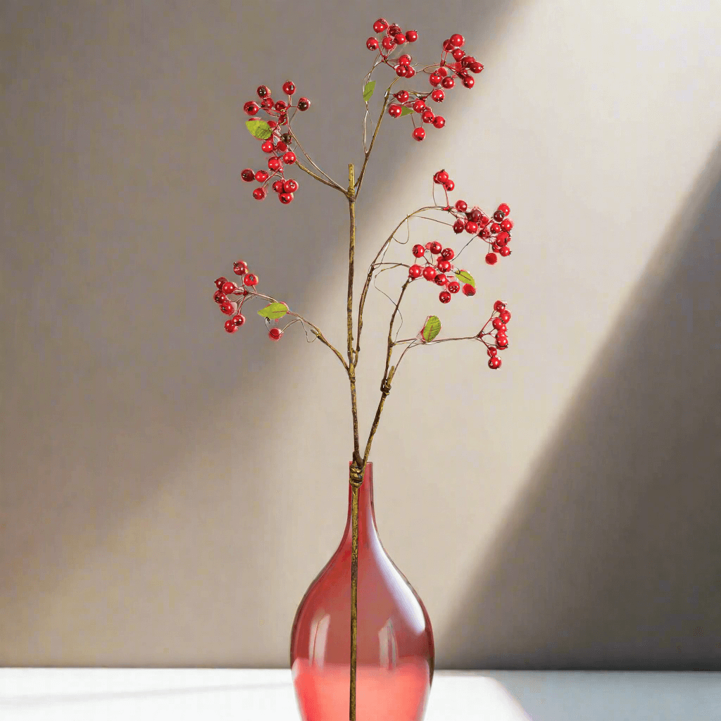 Faux Red Berry Spray for Farmhouse and Cottagecore Décor (Set of 2)
