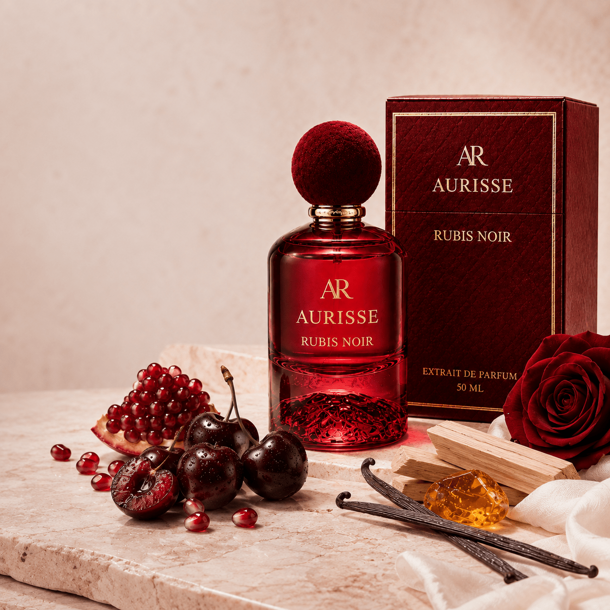 Aurisse Rubis Noir — Rose & Musk Perfume for Women, 50ml