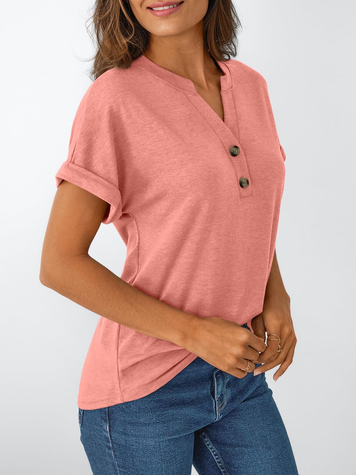 AUTOMET Women's Short Sleeve Shirts Henley Dressy Casual Summer Tops 2025 Trendy Blouses Cute T-Shirts Outfits Clothes