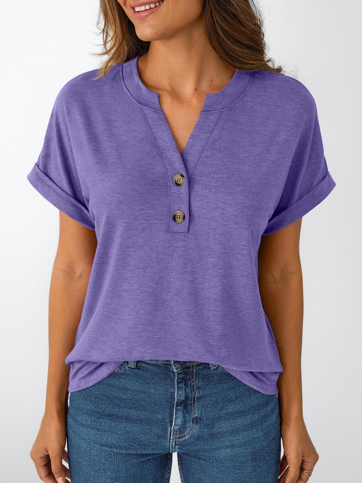 AUTOMET Women's Short Sleeve Shirts Henley Dressy Casual Summer Tops 2025 Trendy Blouses Cute T-Shirts Outfits Clothes