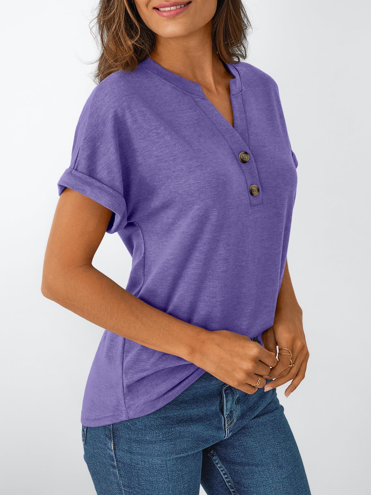 AUTOMET Women's Short Sleeve Shirts Henley Dressy Casual Summer Tops 2025 Trendy Blouses Cute T-Shirts Outfits Clothes