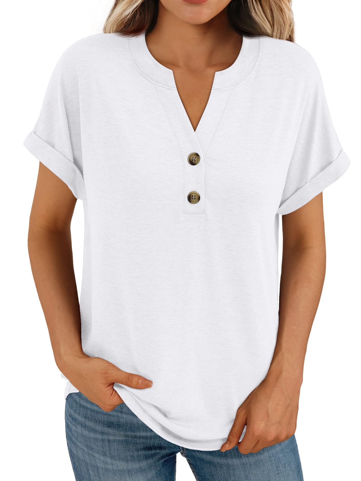 AUTOMET Women's Short Sleeve Shirts Henley Dressy Casual Summer Tops 2025 Trendy Blouses Cute T-Shirts Outfits Clothes