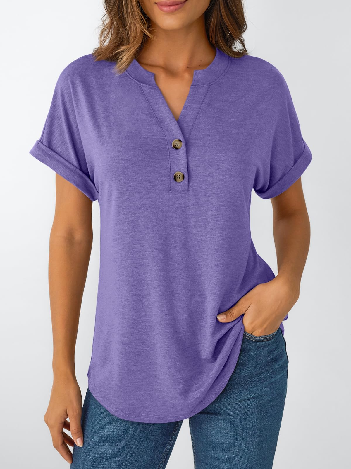 AUTOMET Women's Short Sleeve Shirts Henley Dressy Casual Summer Tops 2025 Trendy Blouses Cute T-Shirts Outfits Clothes