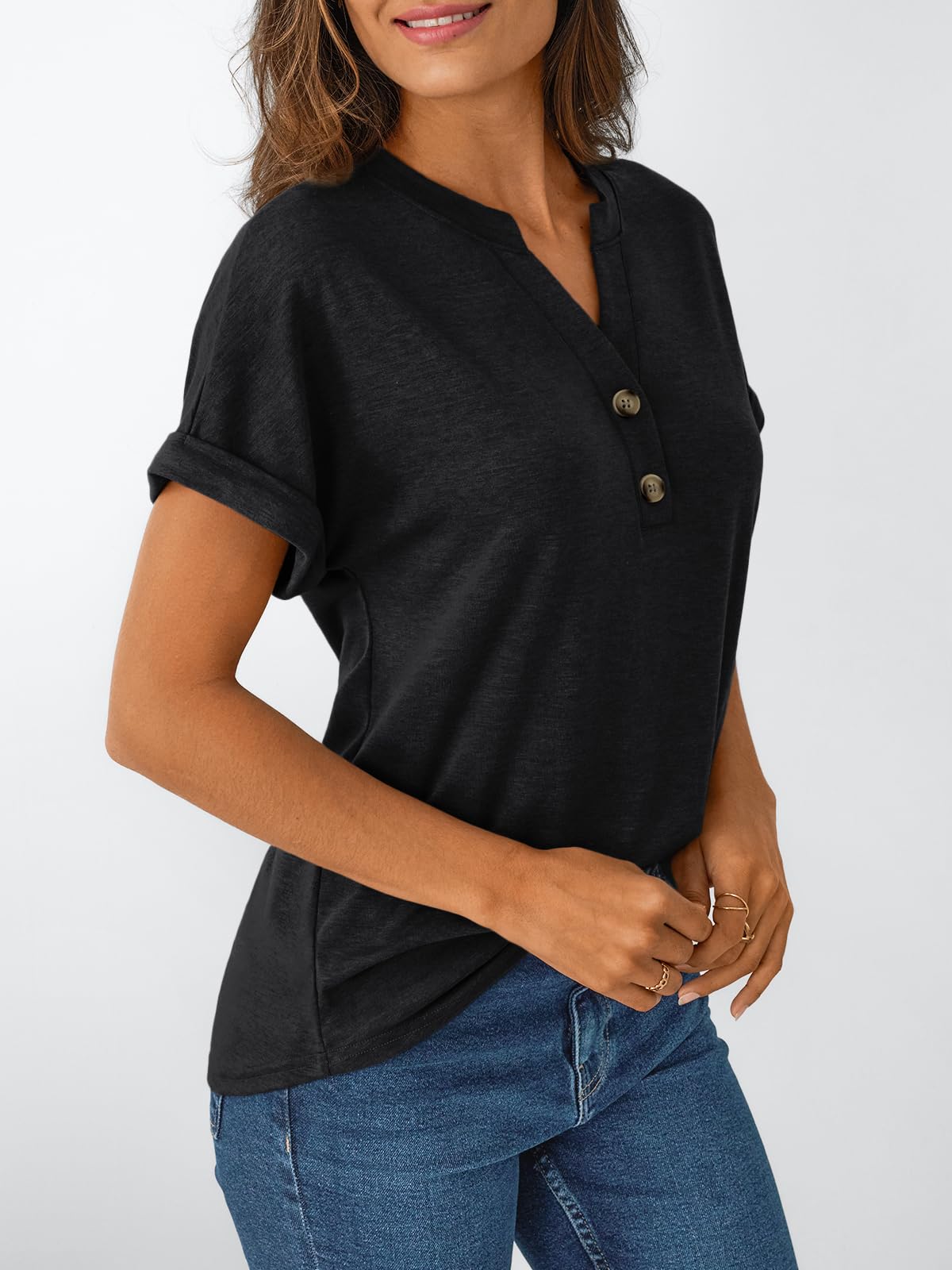 AUTOMET Women's Short Sleeve Shirts Henley Dressy Casual Summer Tops 2025 Trendy Blouses Cute T-Shirts Outfits Clothes