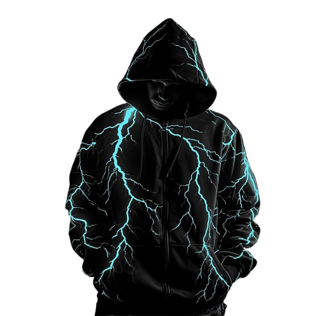 Autumn and winter new lightning pattern zipper hoodie men's fashion long sleeve 3D printed zipper sweater