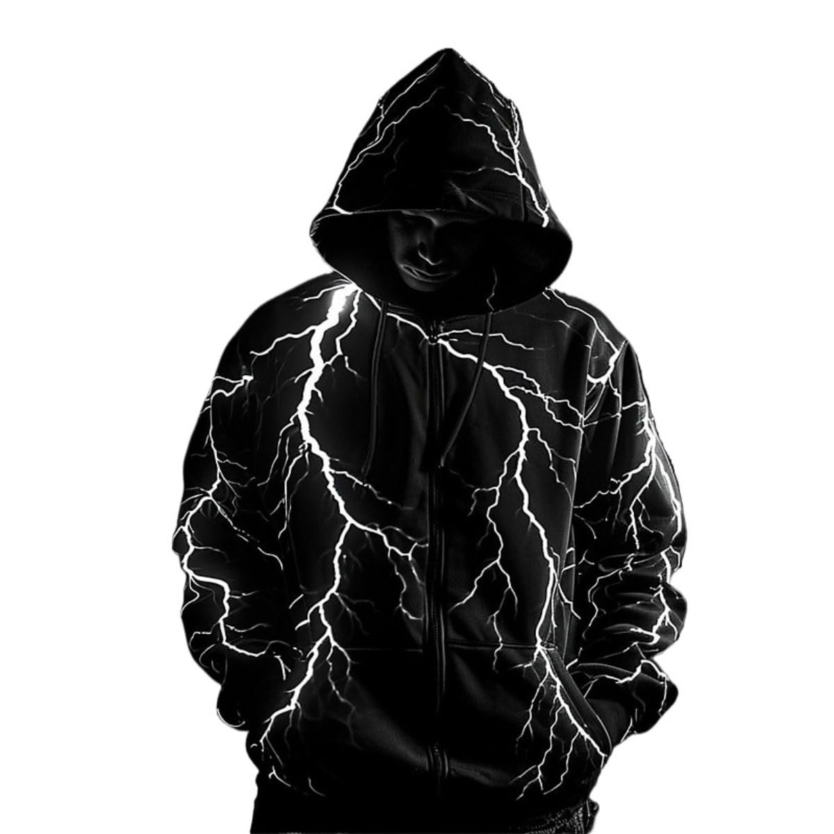 Autumn and winter new lightning pattern zipper hoodie men's fashion long sleeve 3D printed zipper sweater