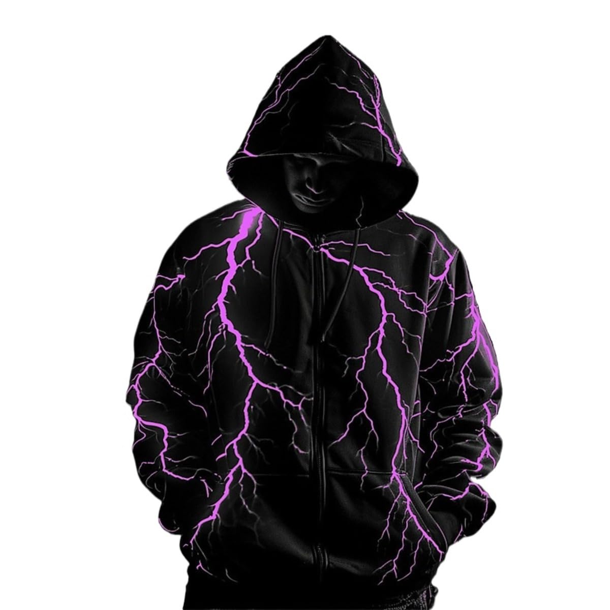 Autumn and winter new lightning pattern zipper hoodie men's fashion long sleeve 3D printed zipper sweater