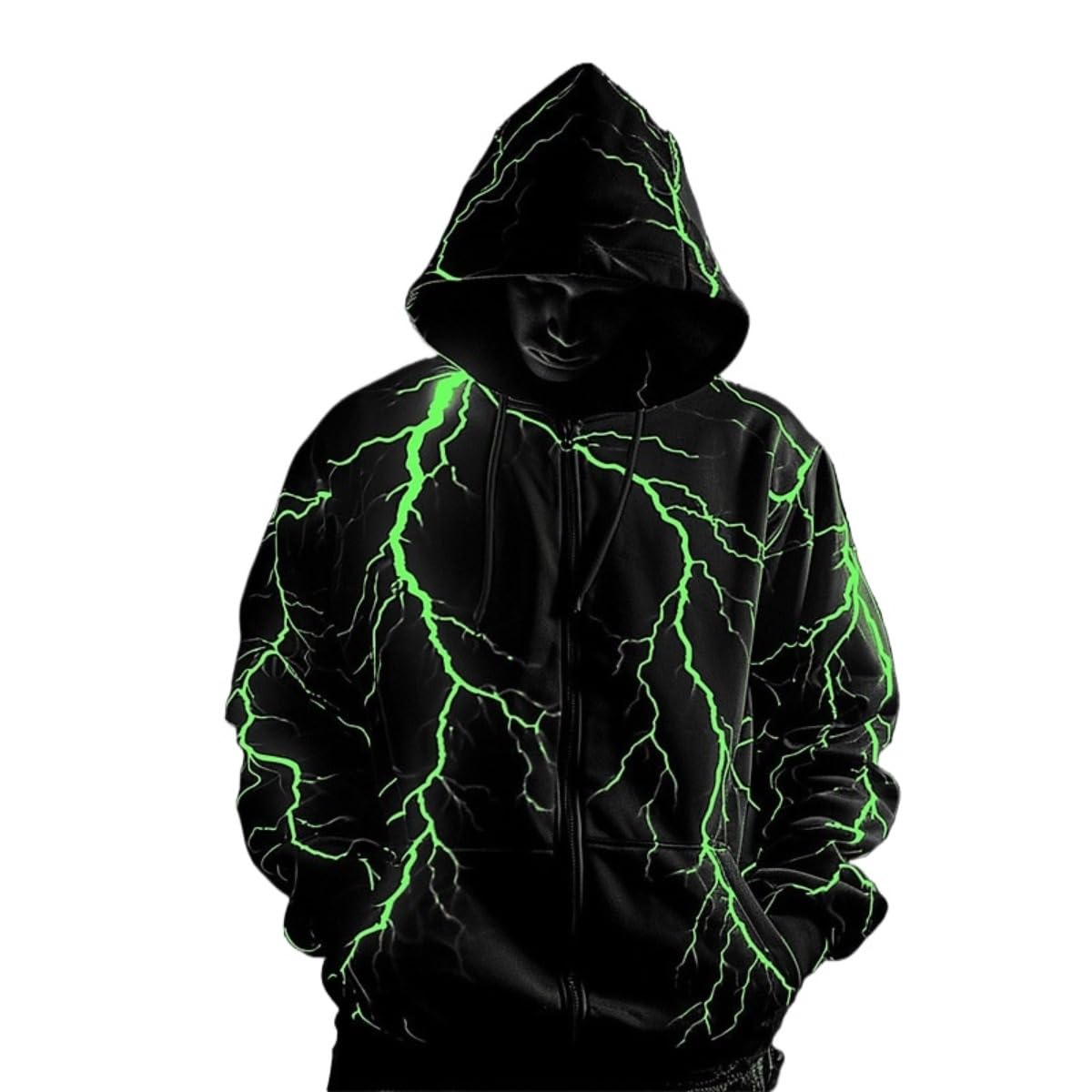 Autumn and winter new lightning pattern zipper hoodie men's fashion long sleeve 3D printed zipper sweater