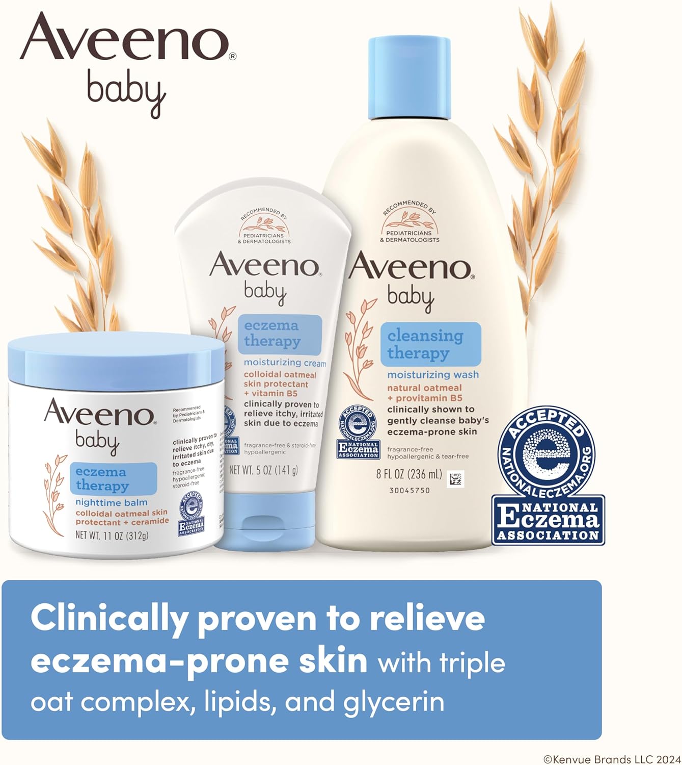 Aveeno Baby Eczema Therapy Moisturizing Cream, Natural Colloidal Oatmeal & Vitamin B5, Baby Cream for Dry, Itchy, Irritated Skin Due to Eczema, Paraben- & Steroid-Free, 12 fl. oz