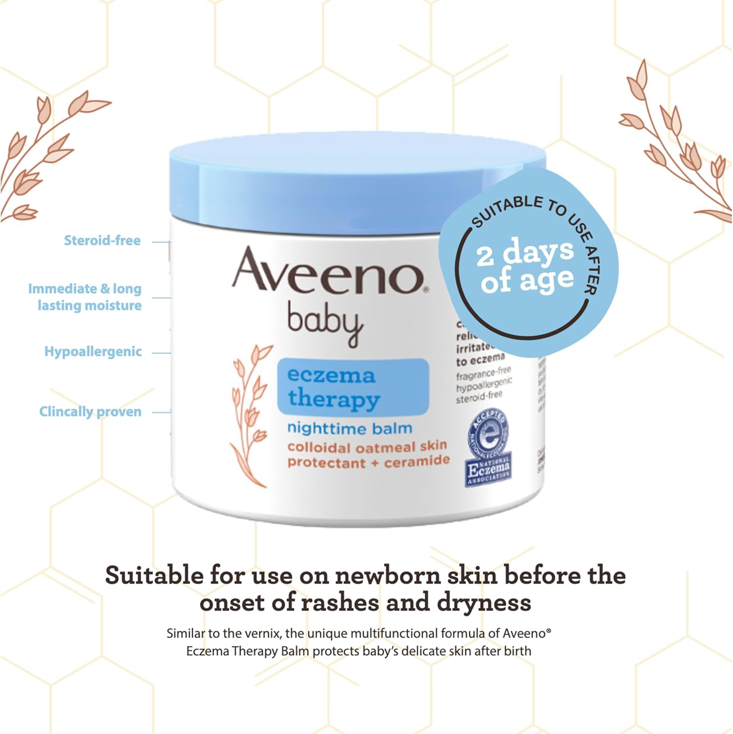 Aveeno Baby Eczema Therapy Nighttime Moisturizing Body Balm, Soothes & Relieves Dry, Itchy Skin from Eczema, HSA/FSA Eligible, Hypoallergenic, Fragrance- & Steroid-Free, 11 oz