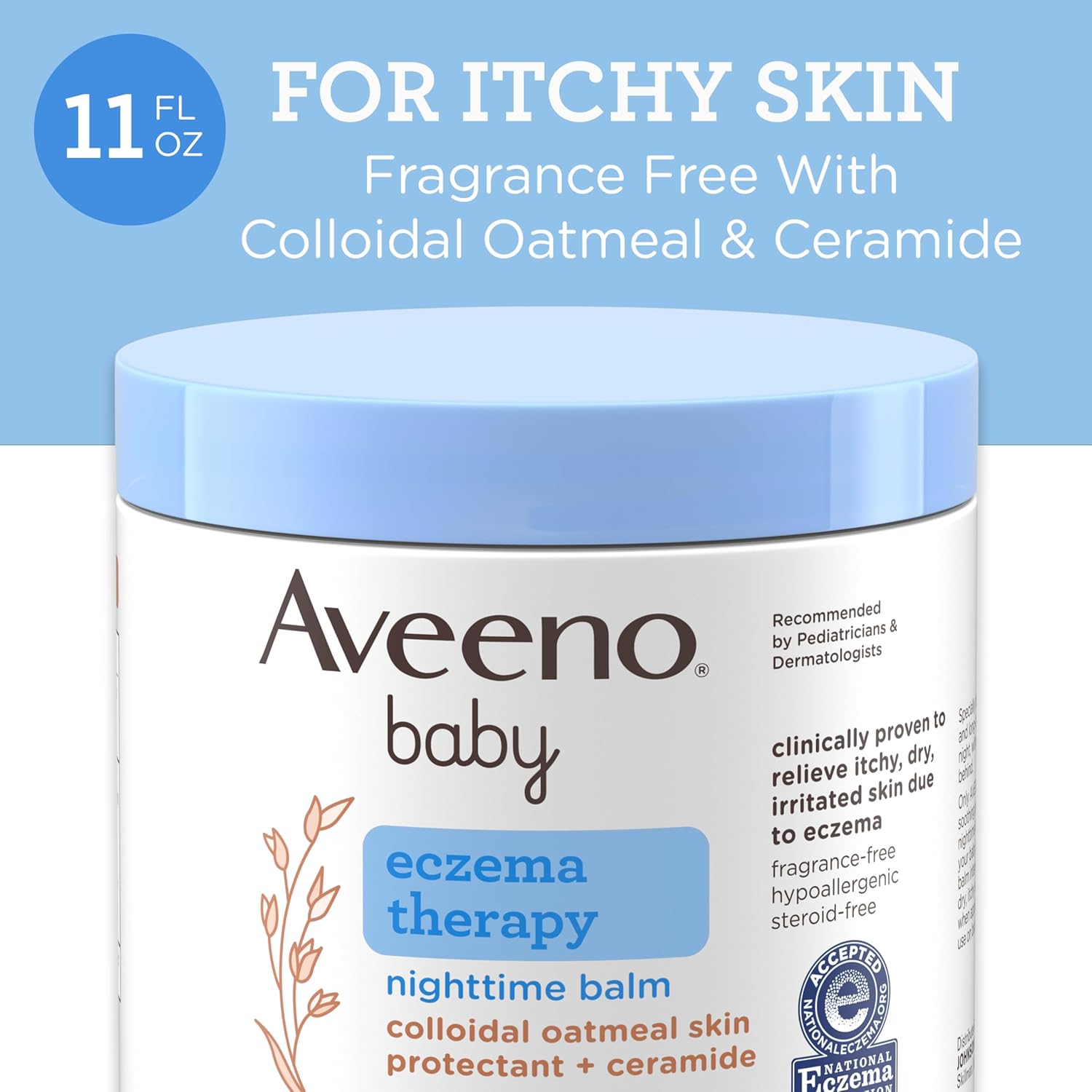 Aveeno Baby Eczema Therapy Nighttime Moisturizing Body Balm, Soothes & Relieves Dry, Itchy Skin from Eczema, HSA/FSA Eligible, Hypoallergenic, Fragrance- & Steroid-Free, 11 oz