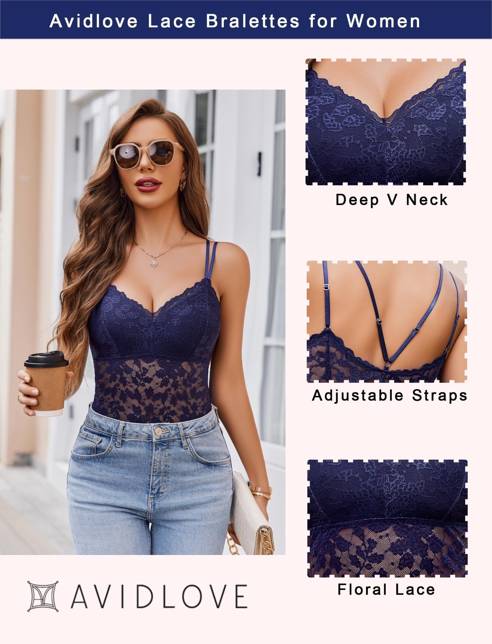 Avidlove Lace Bralette for Women V Neck Camisole Lingerie Spaghetti Strap Tube Slim Tank Top