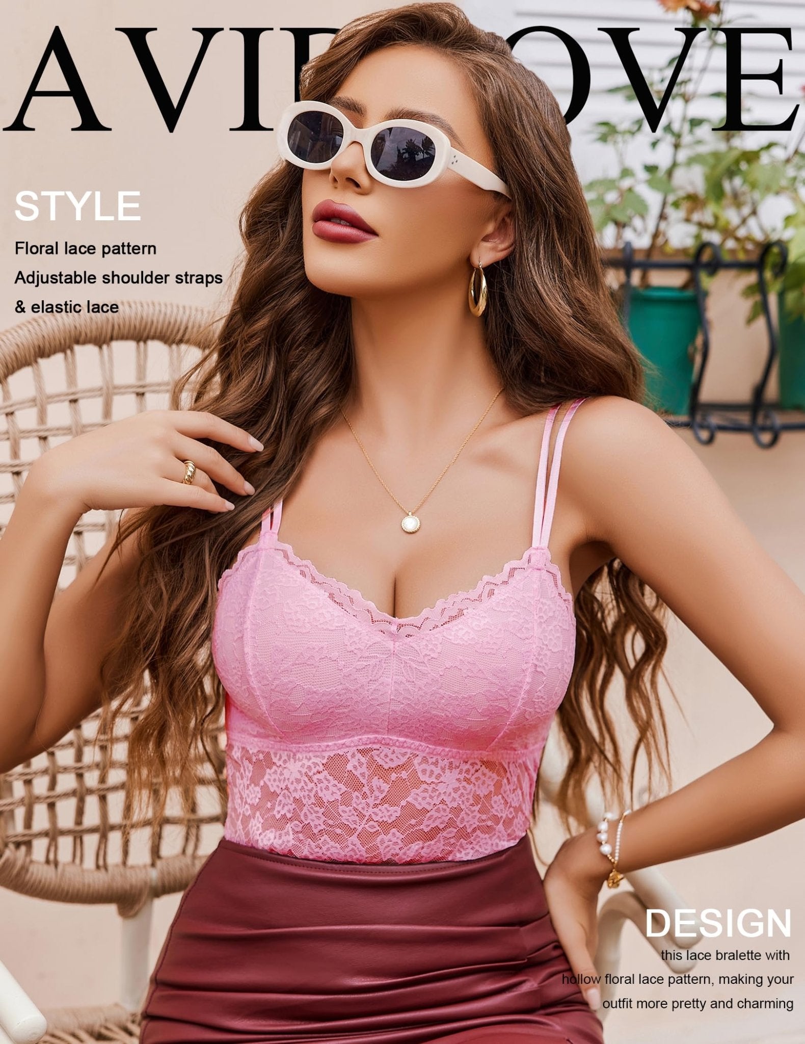 Avidlove Lace Bralette for Women V Neck Camisole Lingerie Spaghetti Strap Tube Slim Tank Top