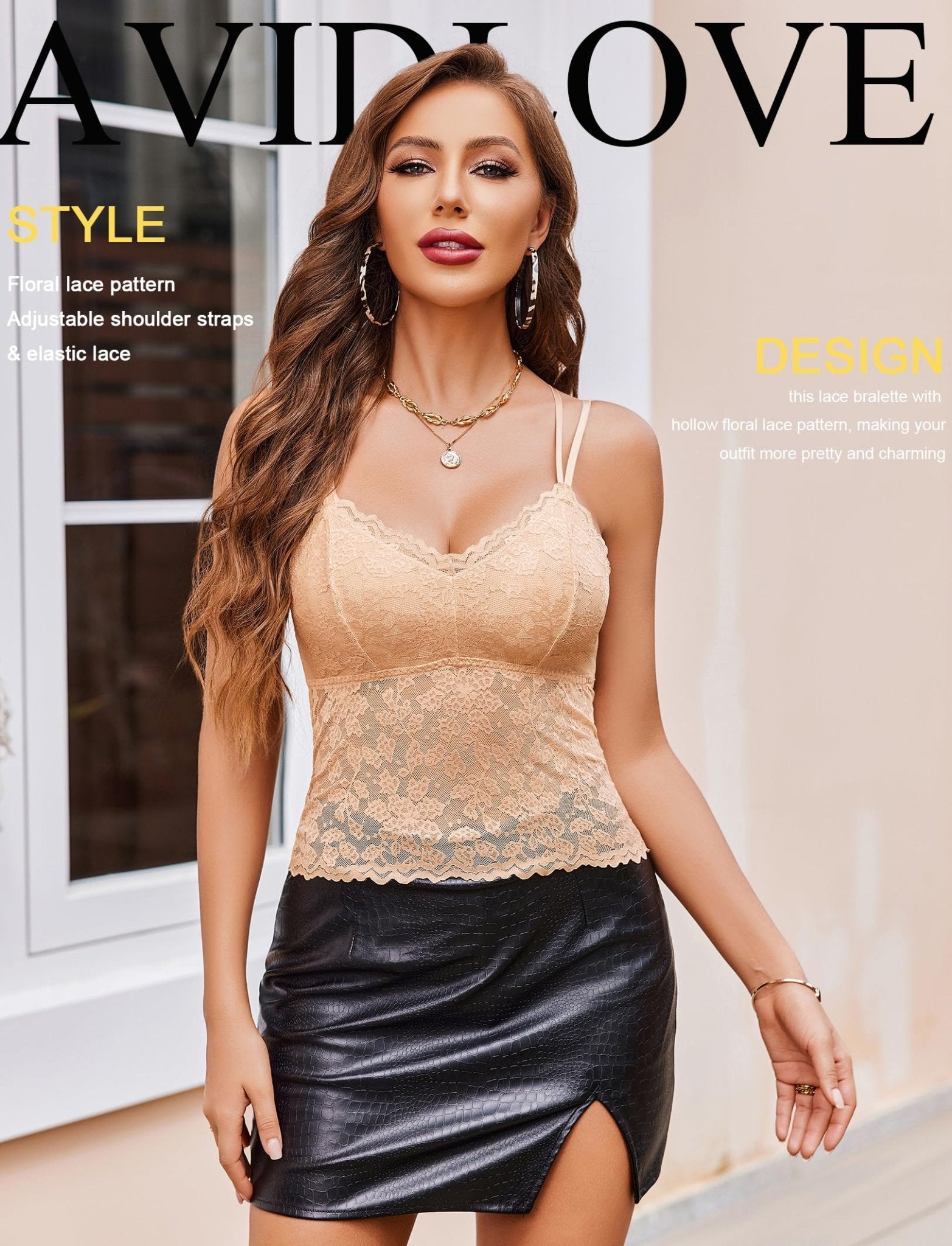 Avidlove Lace Bralette for Women V Neck Camisole Lingerie Spaghetti Strap Tube Slim Tank Top