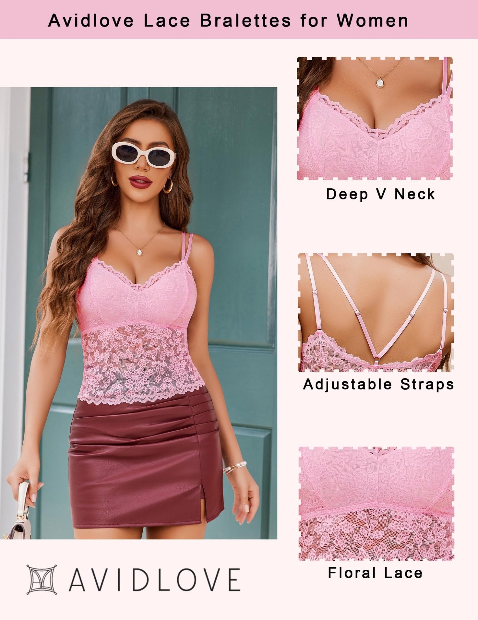 Avidlove Lace Bralette for Women V Neck Camisole Lingerie Spaghetti Strap Tube Slim Tank Top