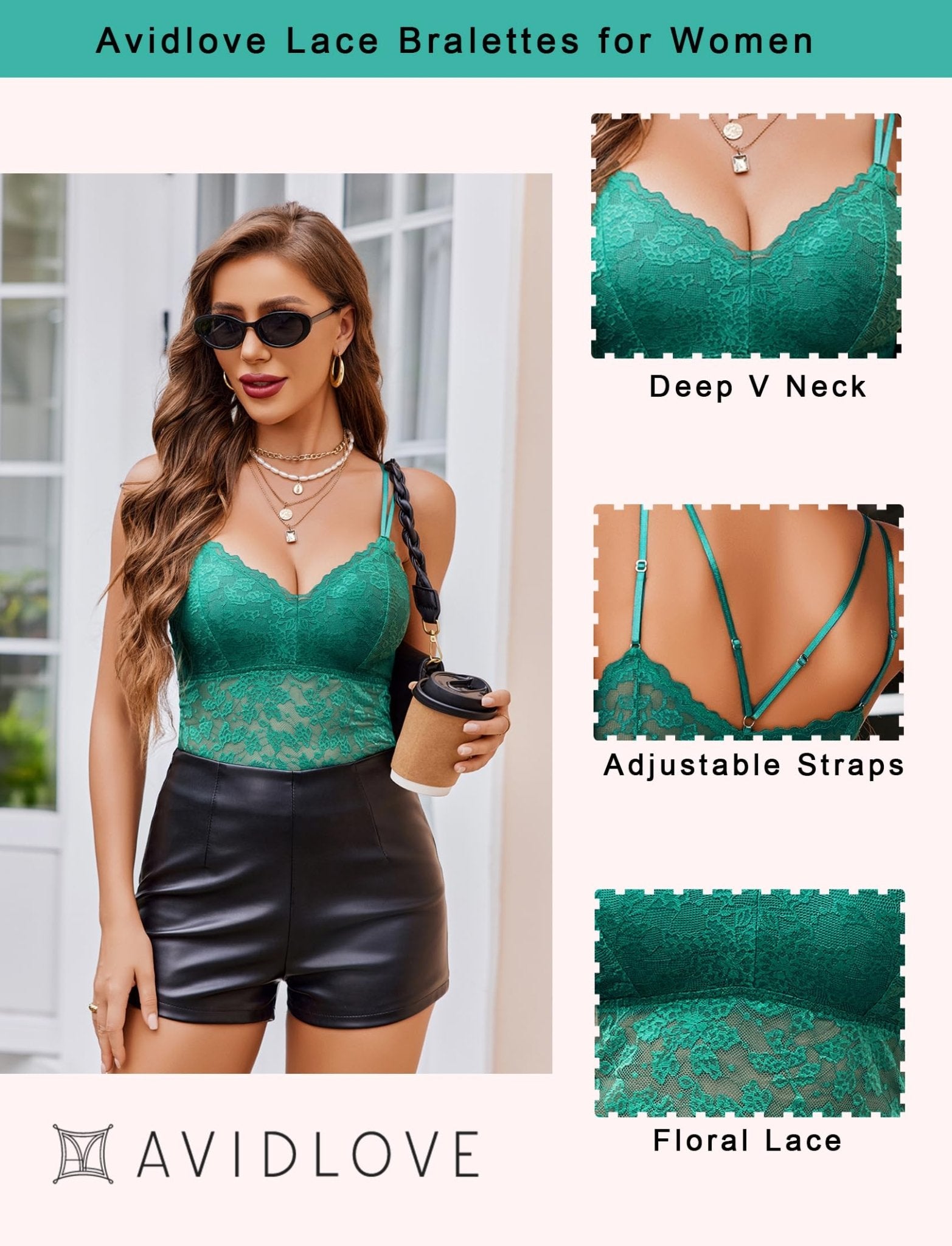 Avidlove Lace Bralette for Women V Neck Camisole Lingerie Spaghetti Strap Tube Slim Tank Top