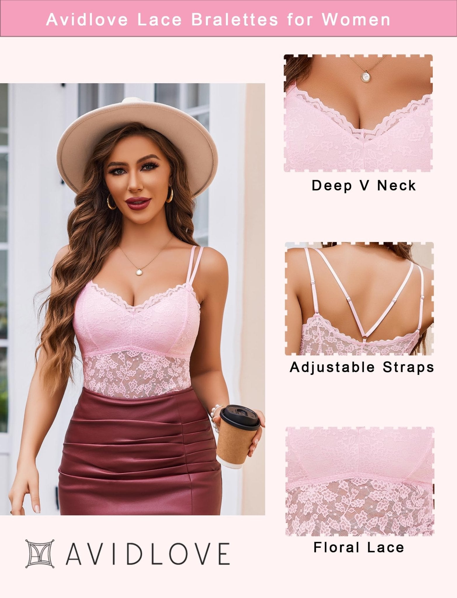 Avidlove Lace Bralette for Women V Neck Camisole Lingerie Spaghetti Strap Tube Slim Tank Top